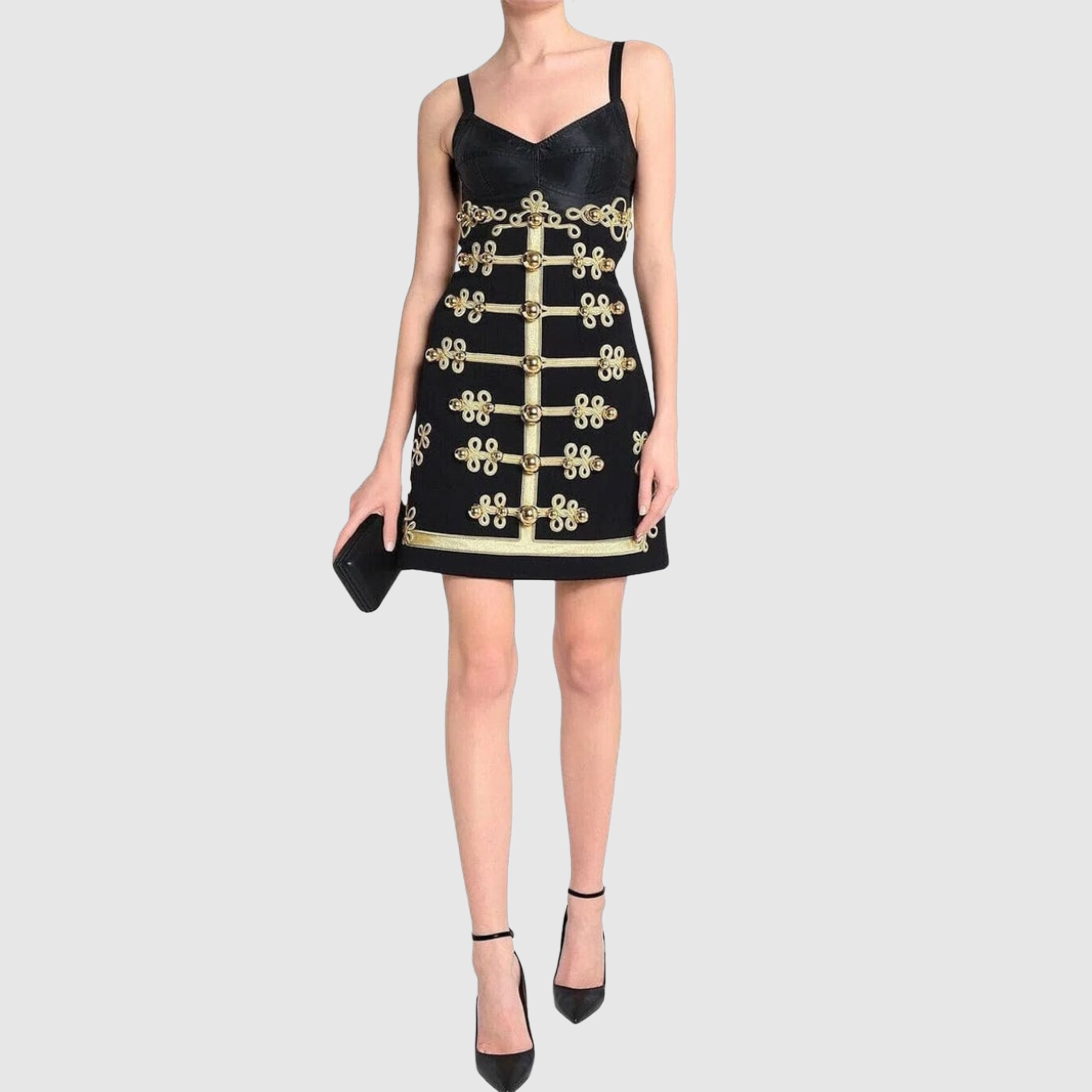 Дамска луксозна рокля модел от ревю в черно Dolce & Gabbana Women’s Luxury Dress F62G2Z FUBDS1 Black with Gold Elements