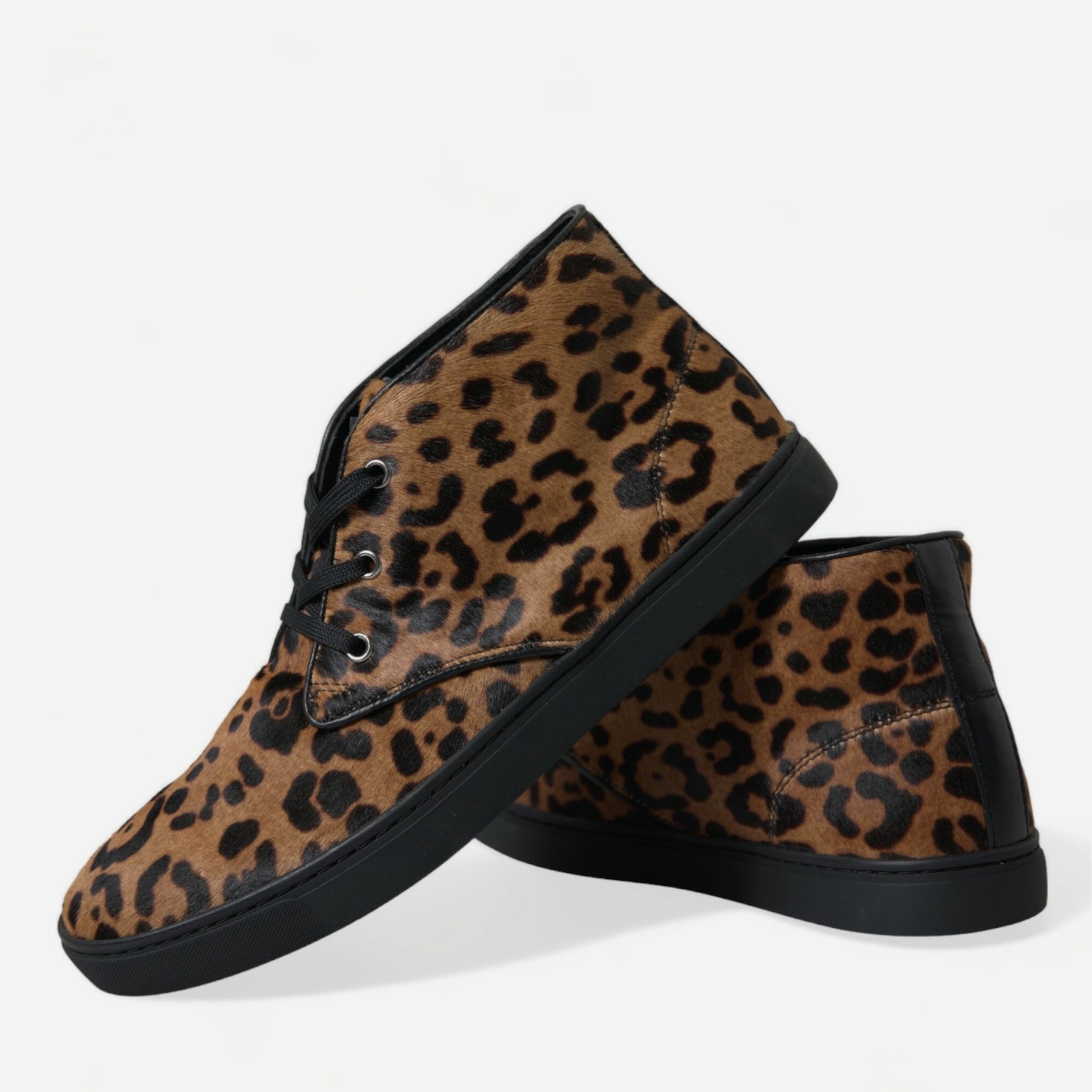 Мъжки луксозни леопардови кецове с косъм Dolce & Gabbana Men’s Elegant Leopard Print Mid-Top Sneakers