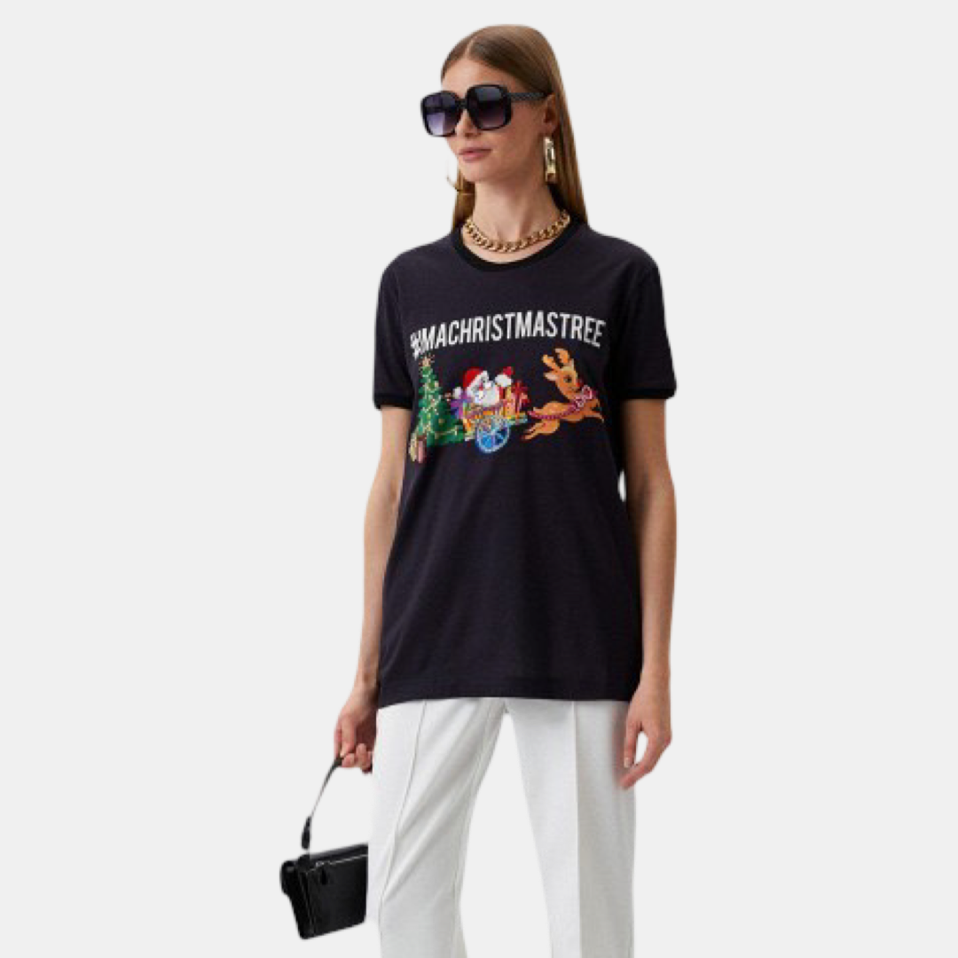 Дамска тениска Dolce & Gabbana Black Cotton Crewneck Tee with Unique Print