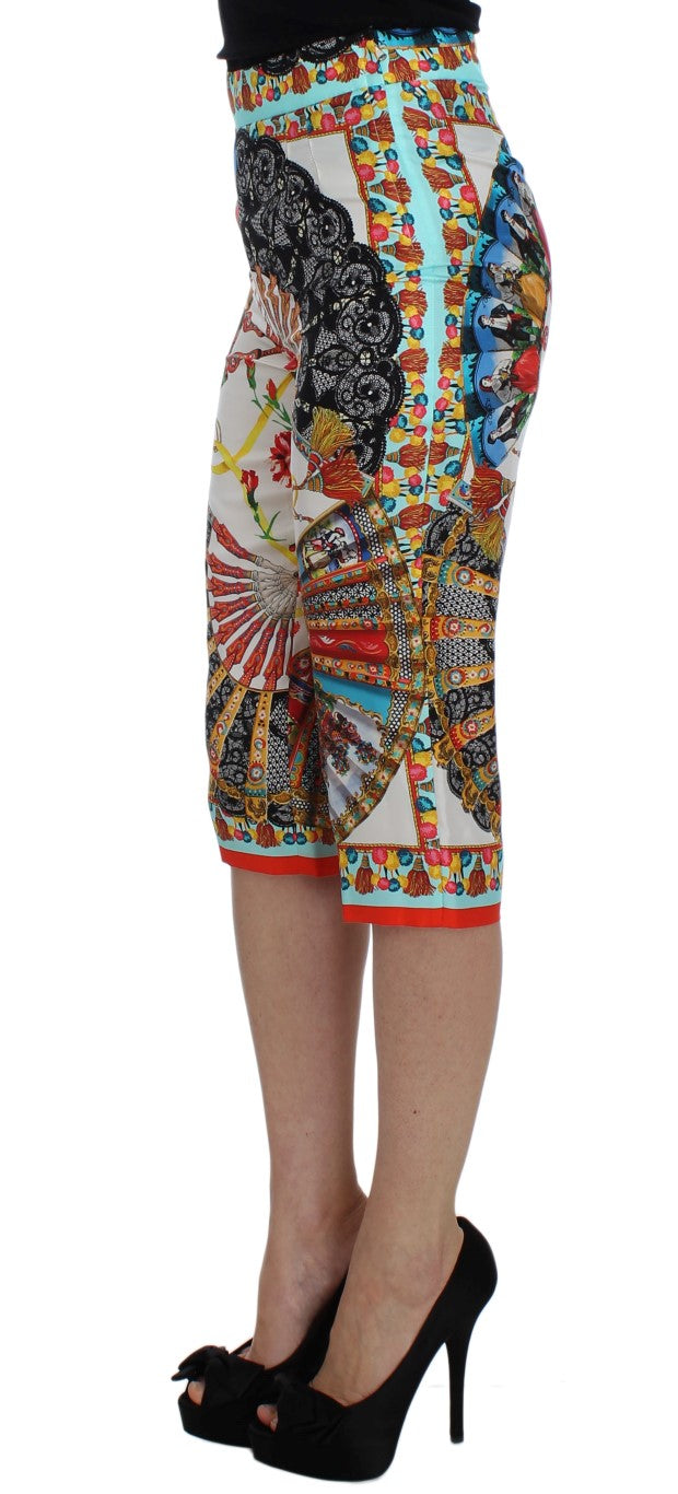 Dolce & Gabbana Multicolor Majolica Silk Capri Pants