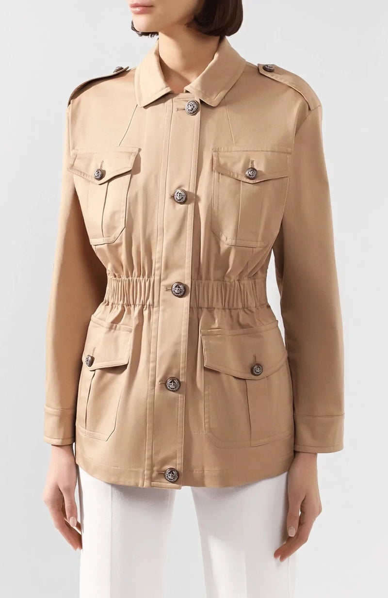 Дамско луксозно колониално палто Dolce & Gabbana Women’s Chic Beige Button Down Coat with Embellishments