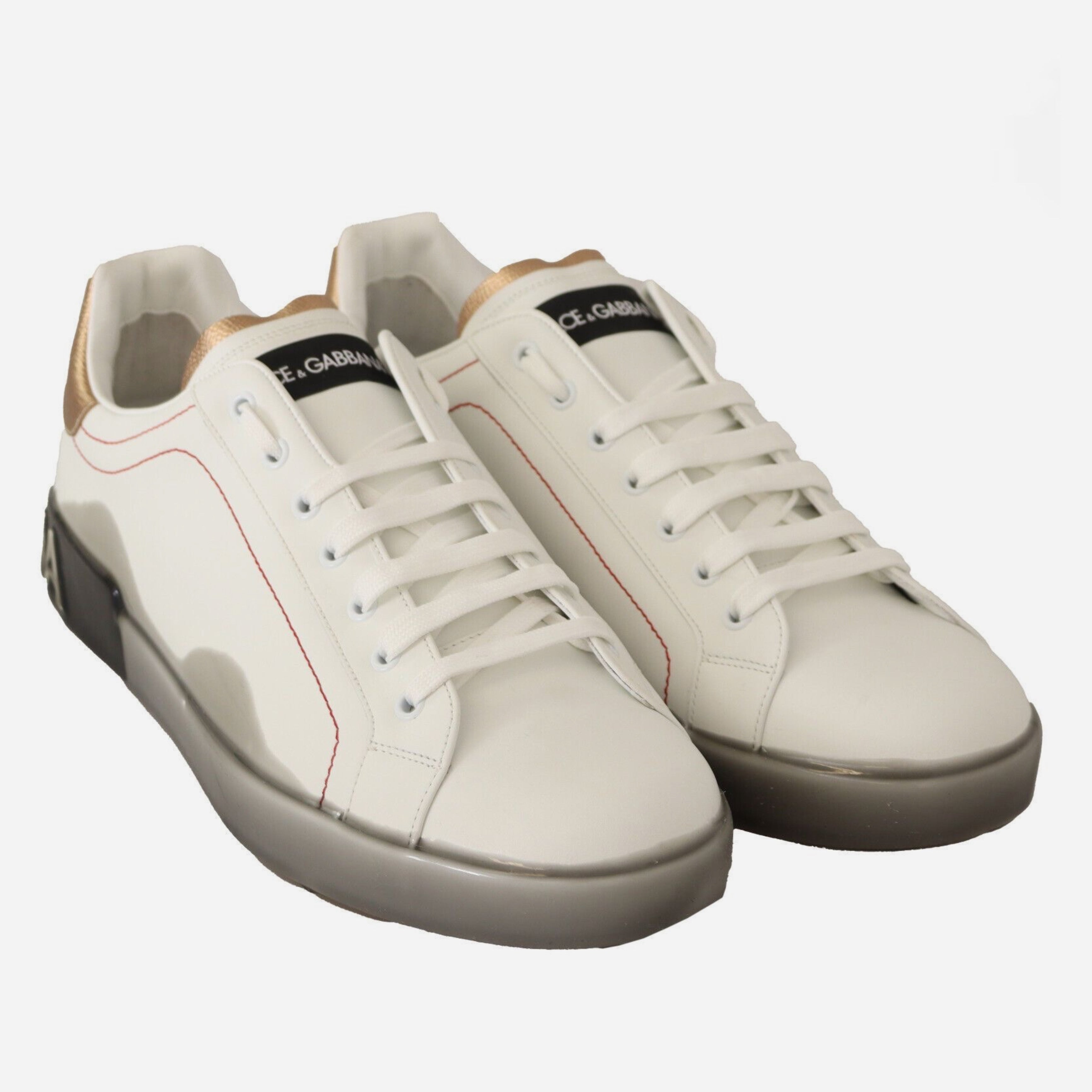 Мъжки кецове от естествена кожа в бяло и златно Dolce & Gabbana Men’s Elegant White & Gold Leather Sneakers