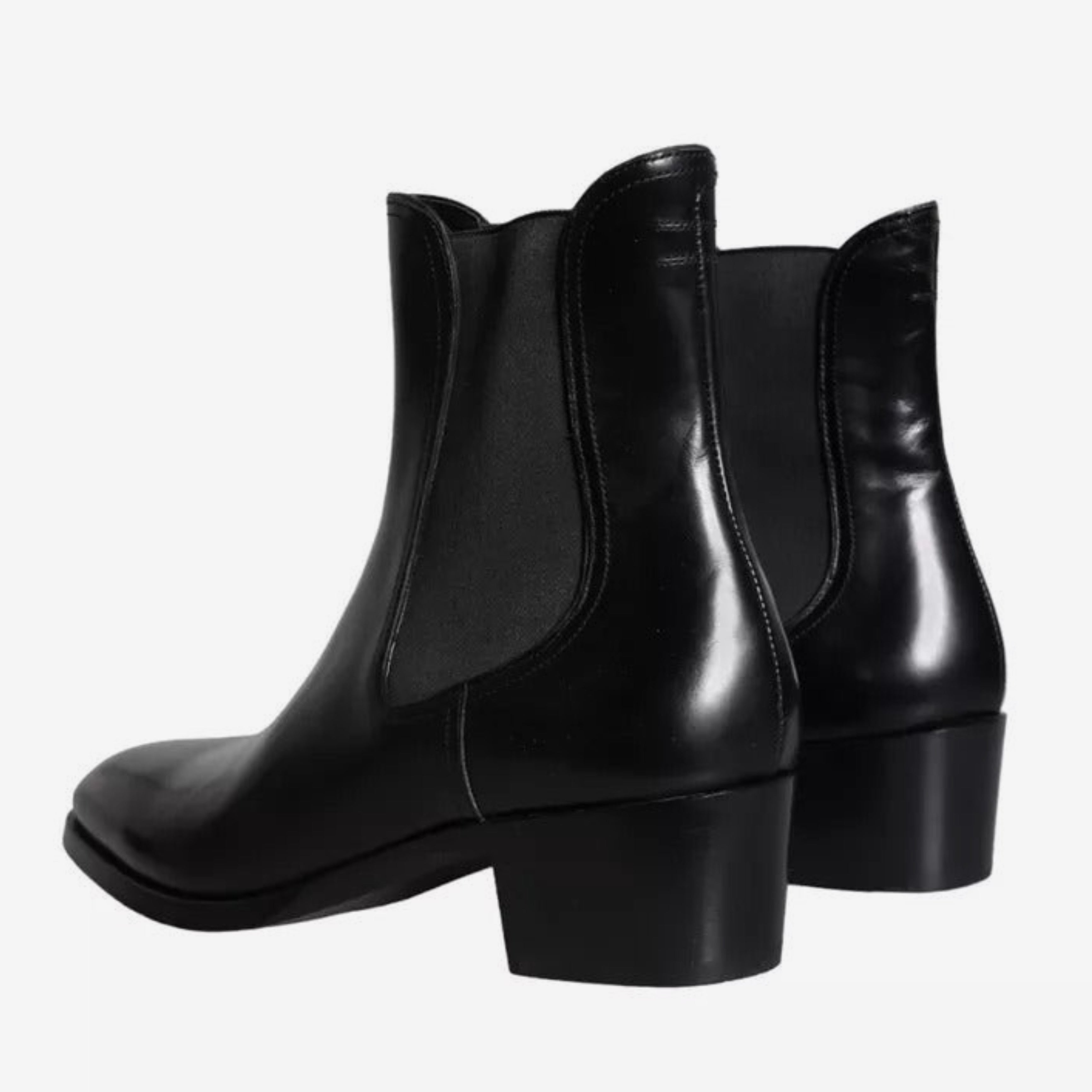 Мъжки черни луксозни боти от естествена кожа Men’s Black Leather Chelsea Ankle Boots