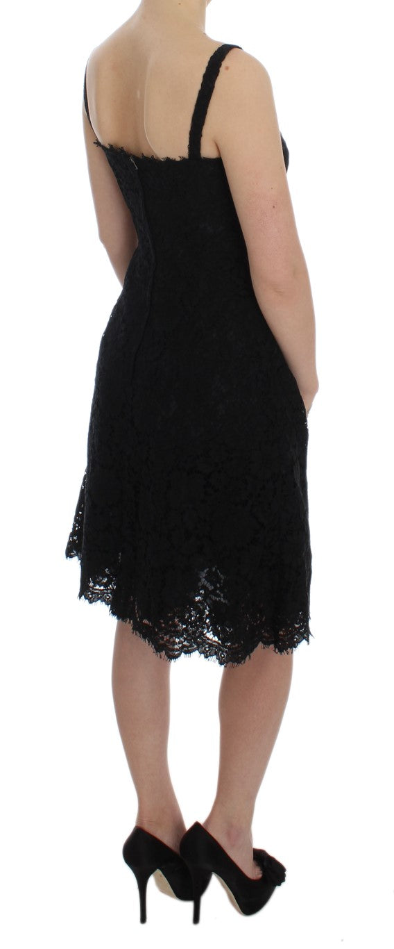 Dolce & Gabbana Elegant Black Floral Lace Knee-Length Dress