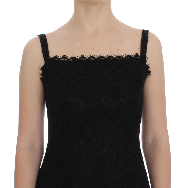 Dolce & Gabbana Elegant Black Floral Lace Knee-Length Dress