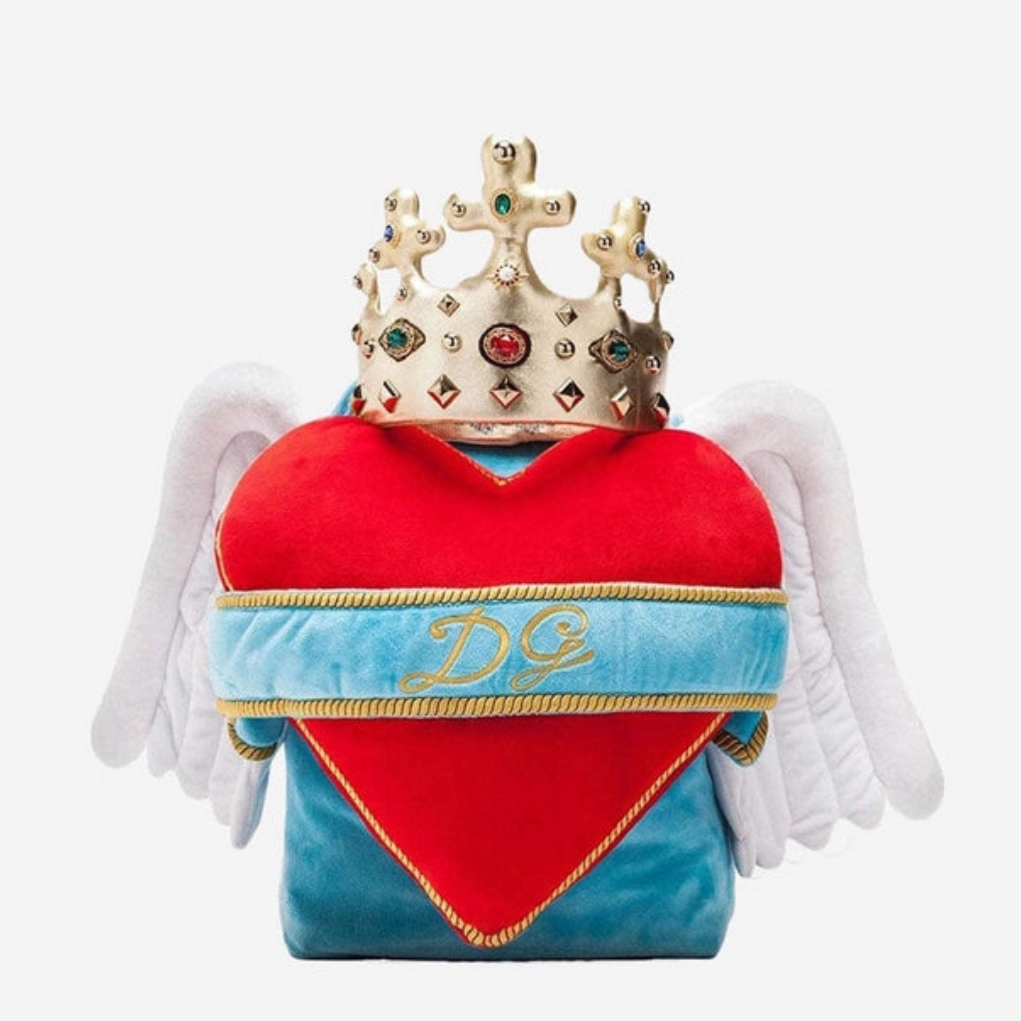 Дамска екстравагантна раница Dolce & Gabbana Women Jeweled Heart Wings Backpack в светло синьо и червено