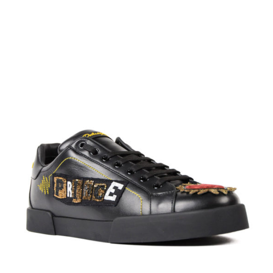 Мъжки черни кецове Dolce & Gabbana 
Elegant Portofino Leather Sneakers - Black Multicolor