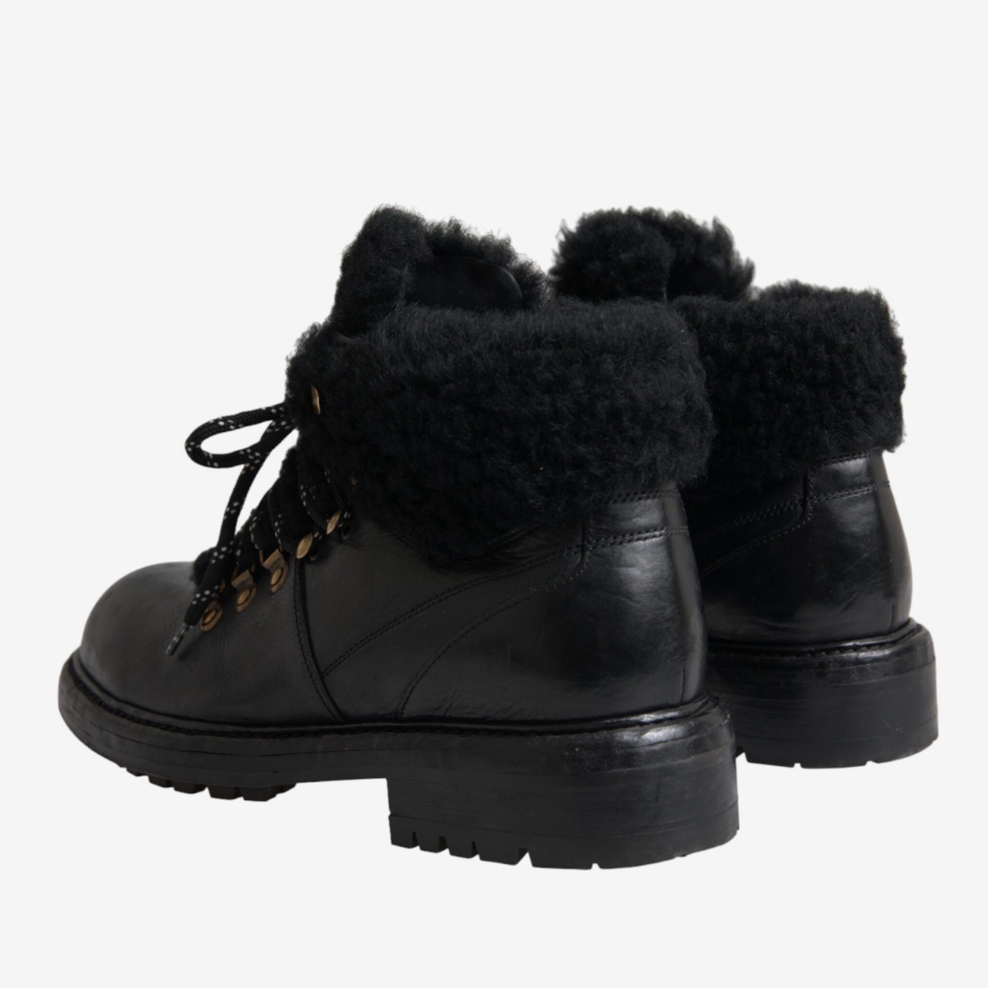 Мъжки черни боти от естествена кожа с козина Dolce & Gabbana Men’s Black Leather Bernini Shearling Ankle Boots