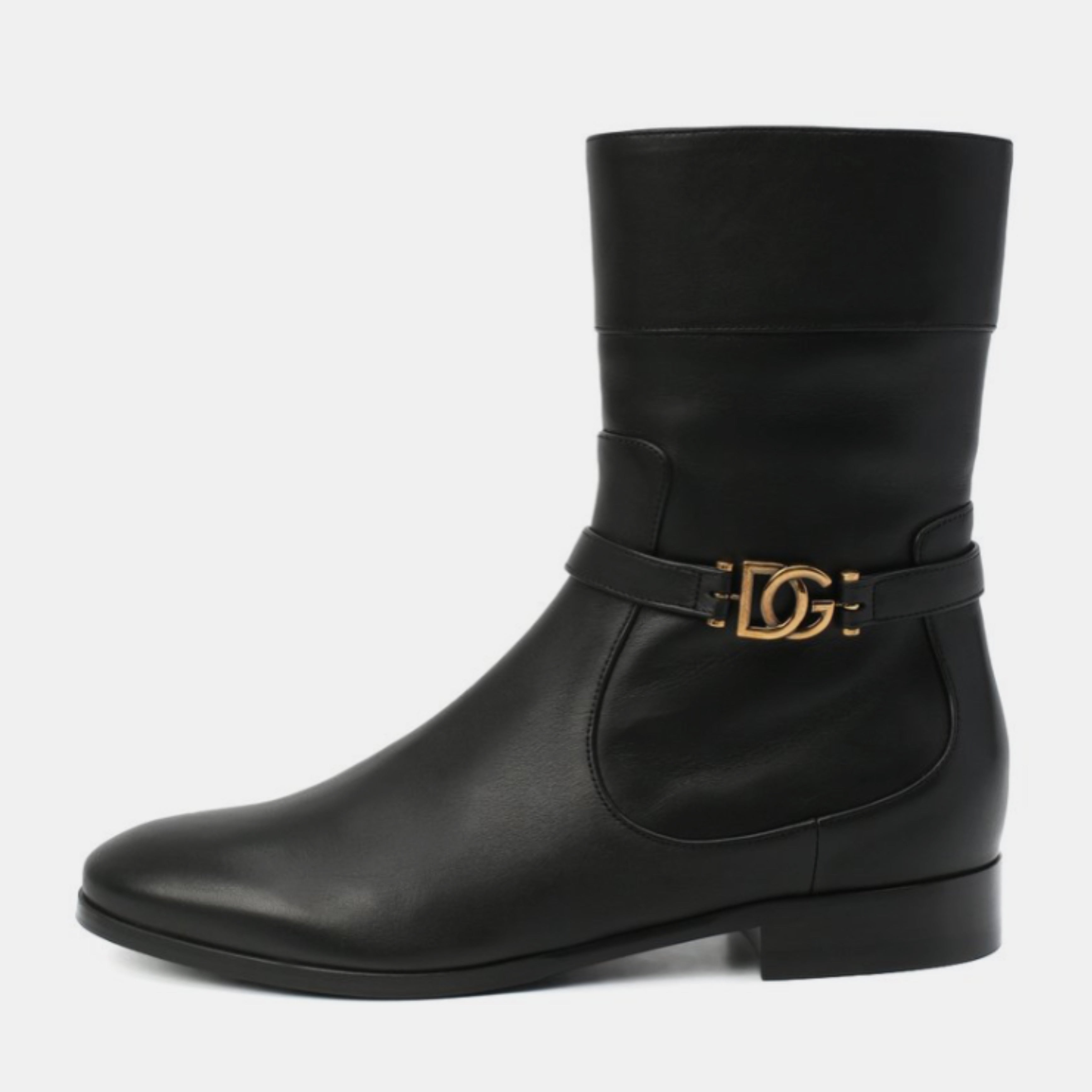 Дамски ботуши от естествена кожа Dolce & Gabbana Women’s Black Leather Logo Ankle Boots