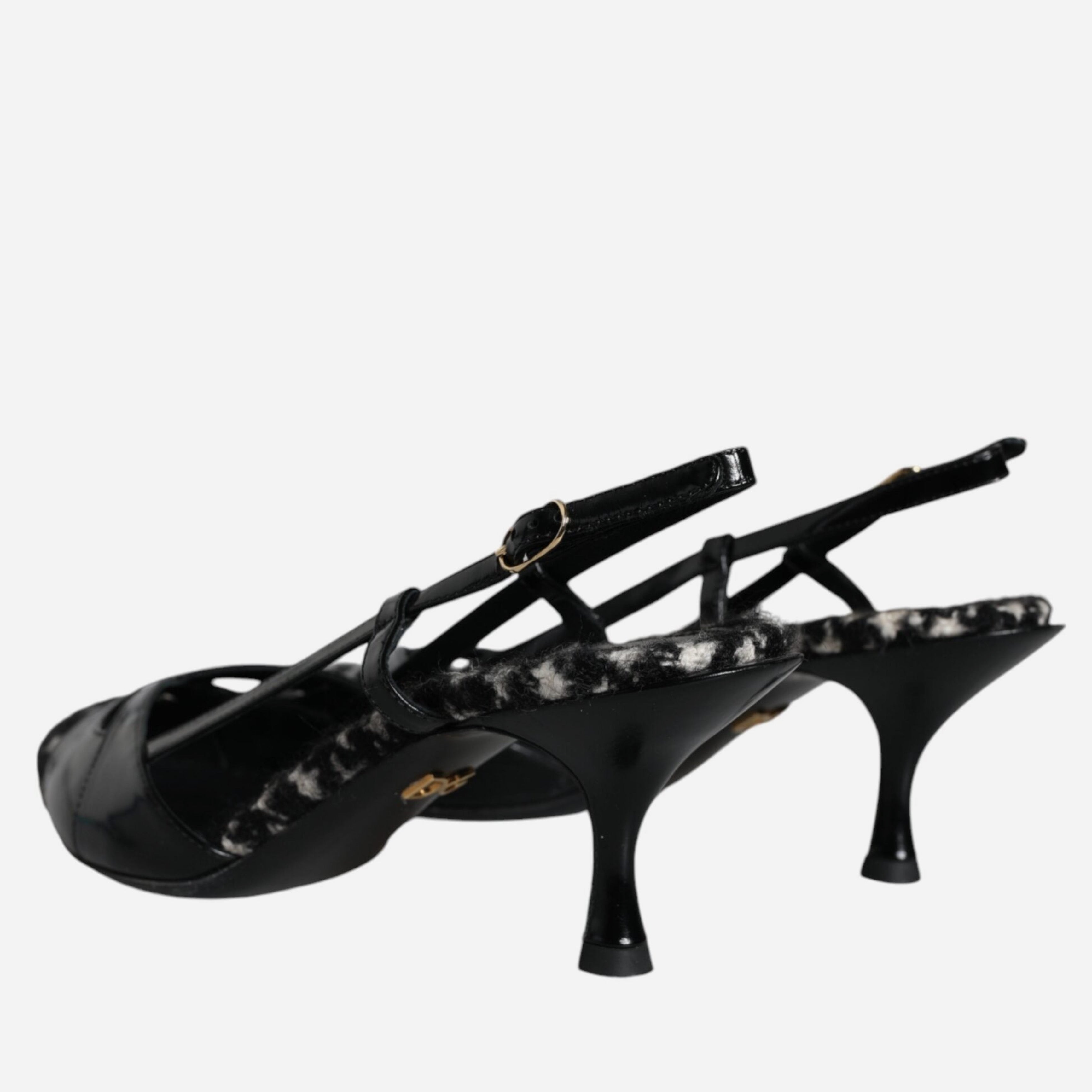 Dolce & Gabbana Black Leather Houndstooth Slingback Shoes