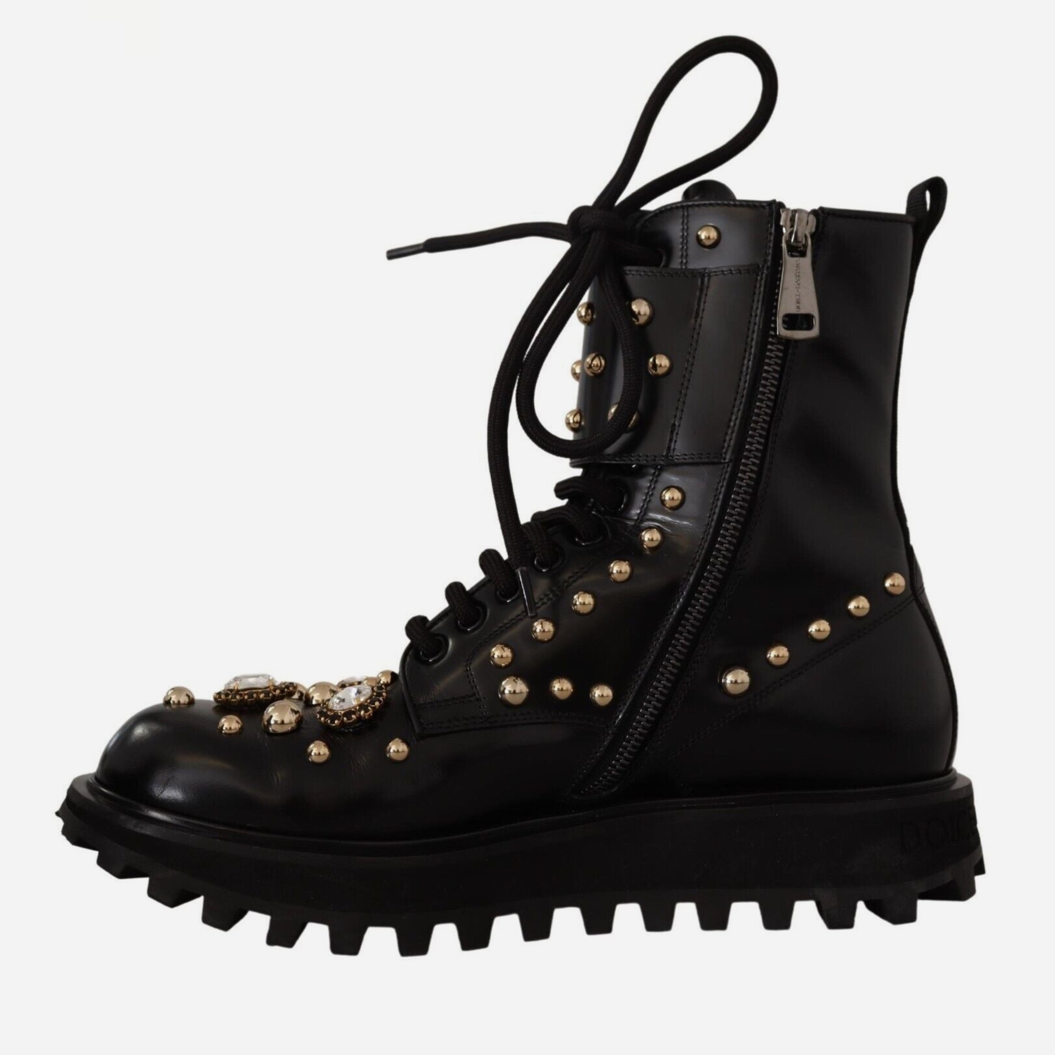 Мъжки луксозни боти Dolce & Gabbana Black Crystal-Studded Formal Ankle Boots