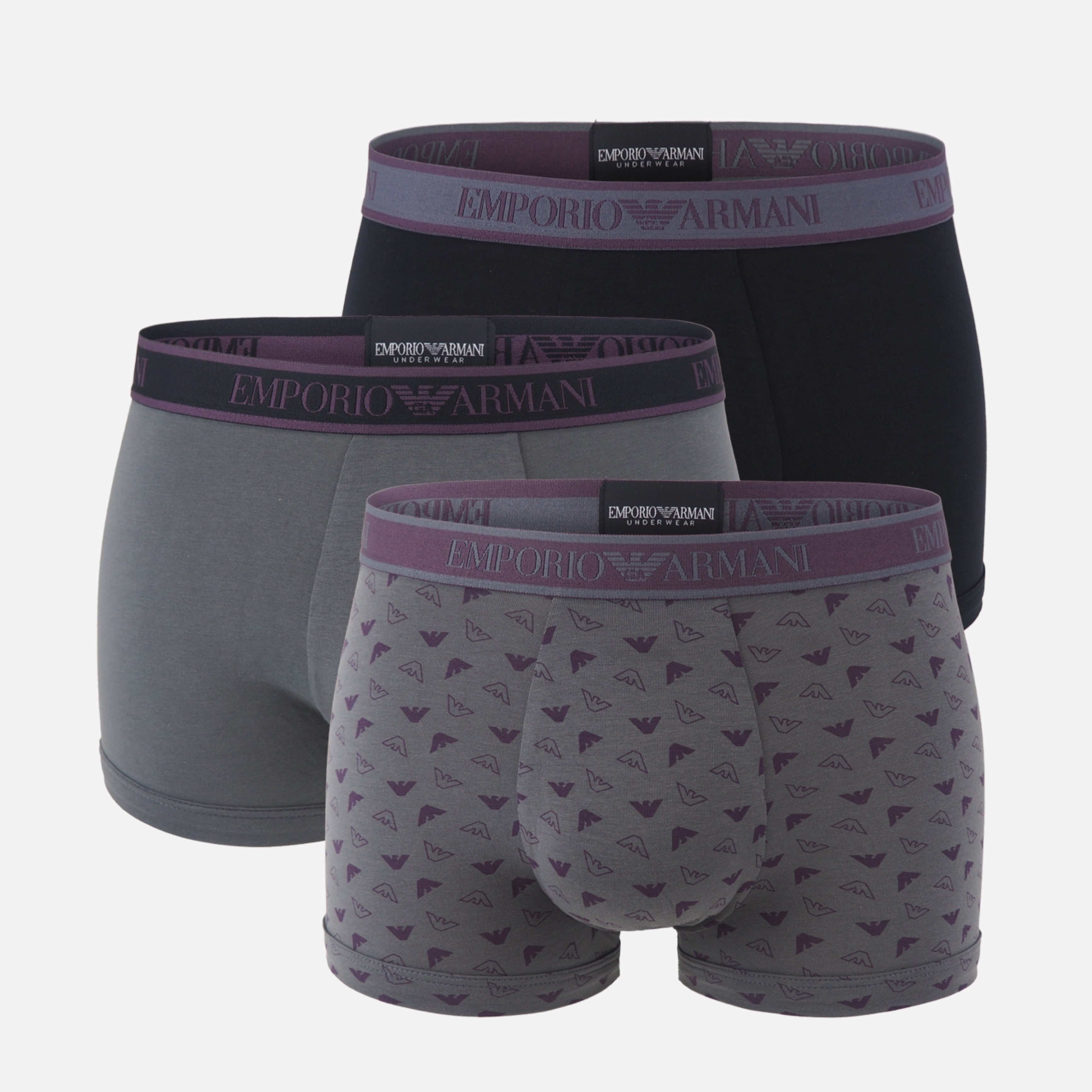 Мъжки боксерки 3 броя в кутия Men's boxers Emporio Armani 112130 4F717 40921 Grey/Purple