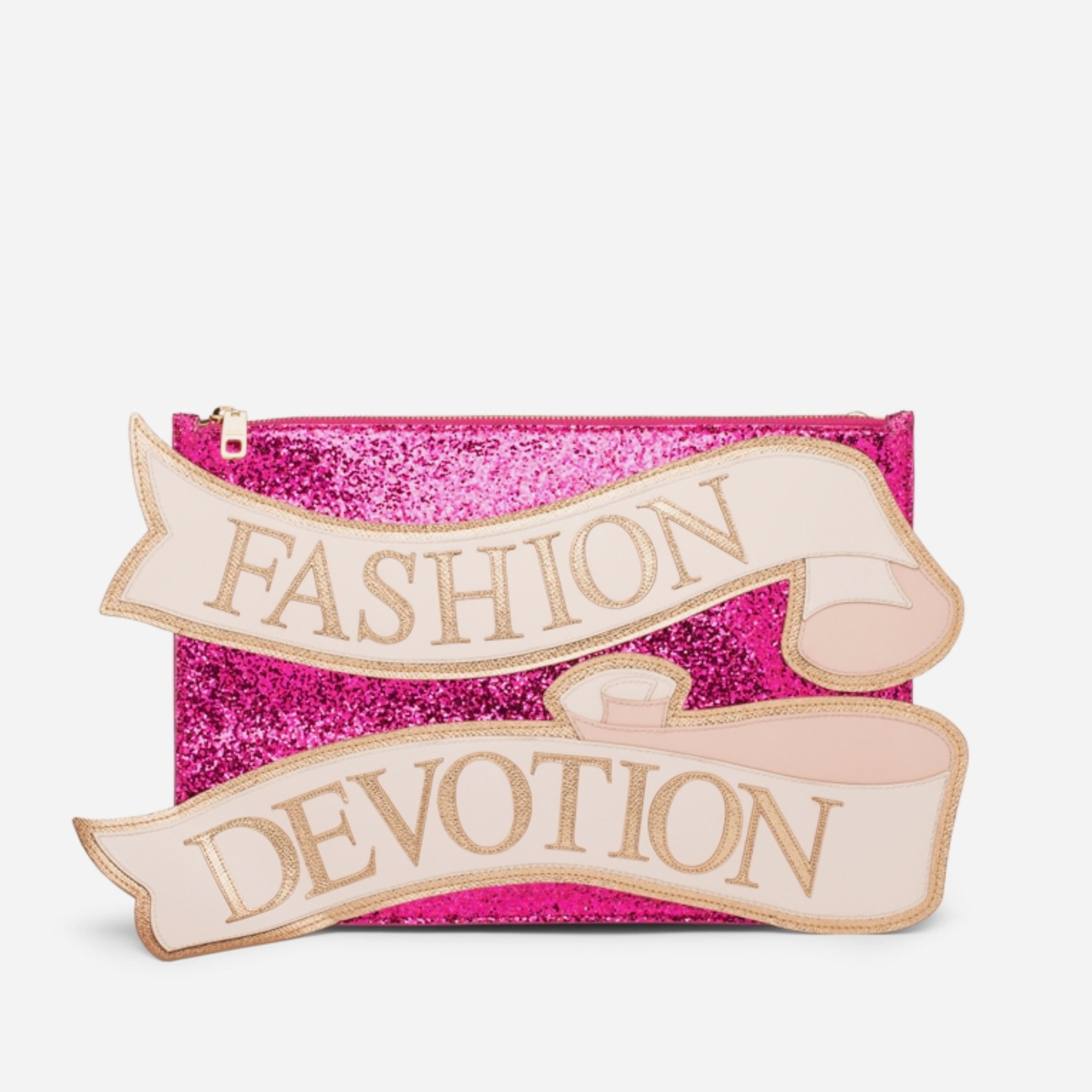 Дамска екстравагантна клъч чанта в розово Dolce & Gabbana Fashion Devotion Women’s Glamorous Pink Glittered CLEO Clutch Bag