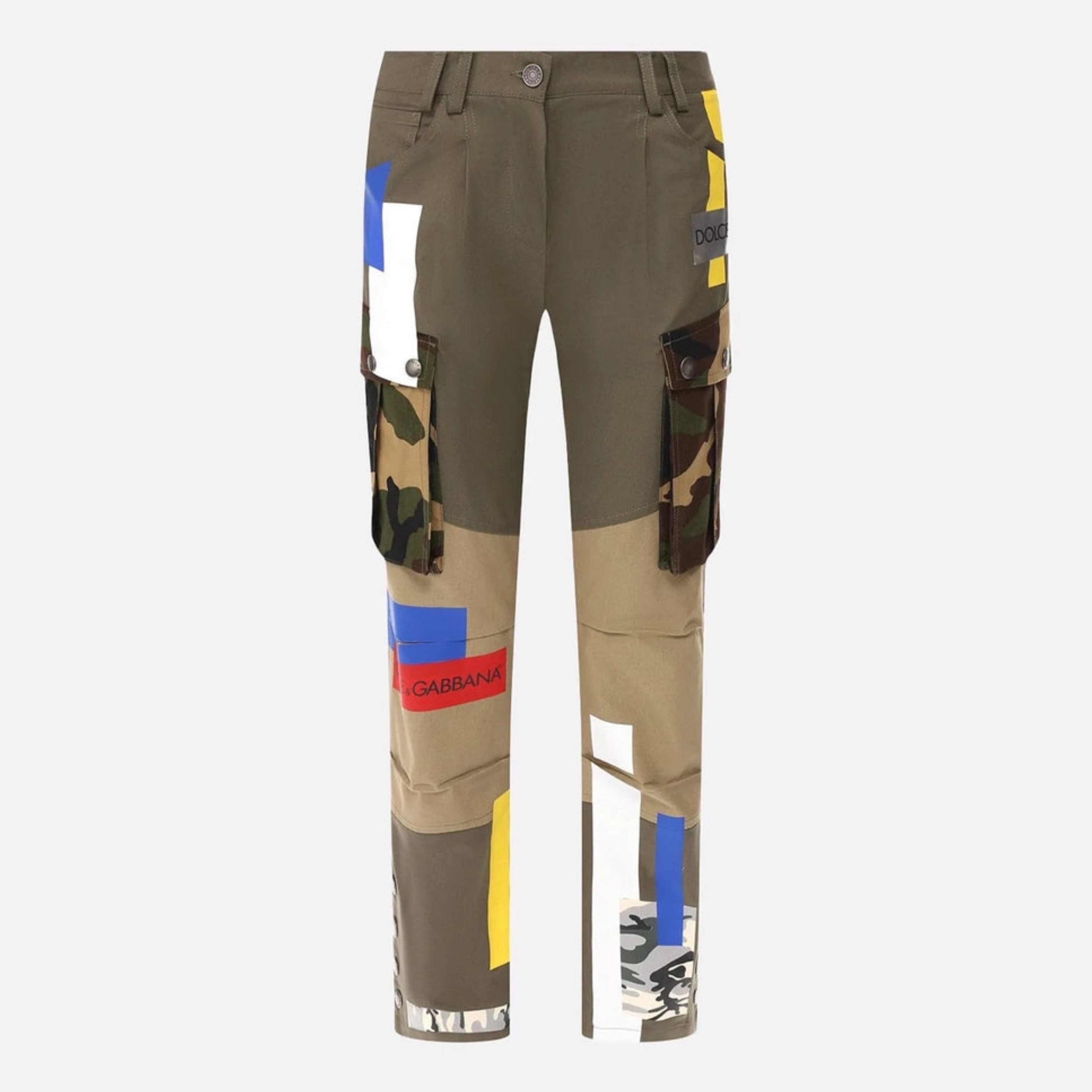 Дамски луксозни пачуърк карго панталони в милитари зелено Dolce & Gabbana Women’s Chic Patchwork Cargo Pants