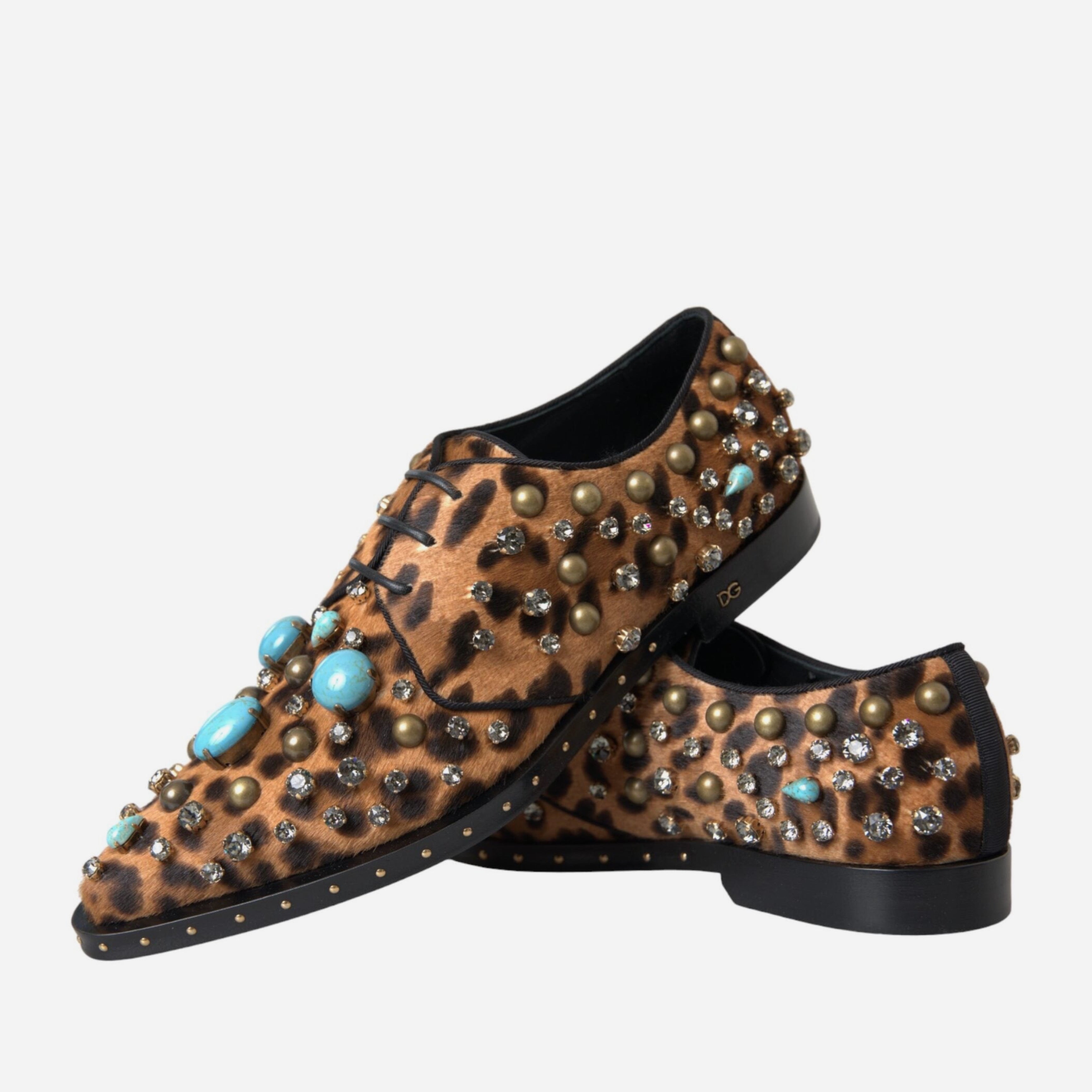 Дамски екстравагантни луксозни леопардови обувки с камъни Dolce & Gabbana Women’s Leopard Luxury Brogue Flat Shoes