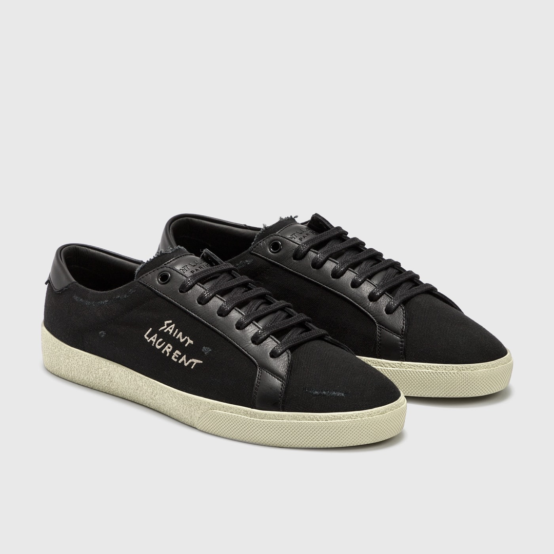 Дамски кецове Saint Lauren Black Canvas & Leather Low-Top Sneakers