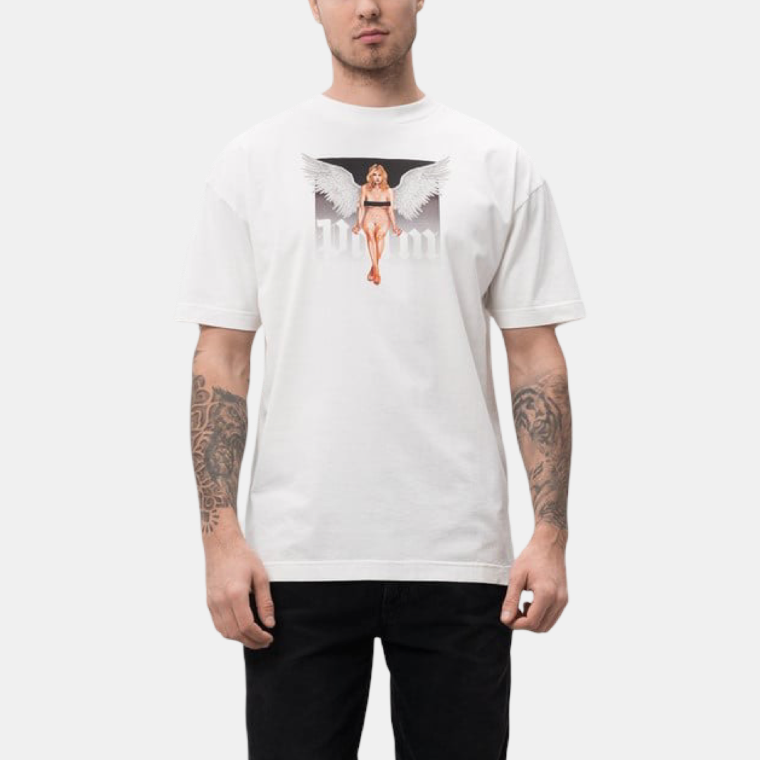 Мъжка бяла тениска Palm Angels Crystal Pin Up Men T-Shirt