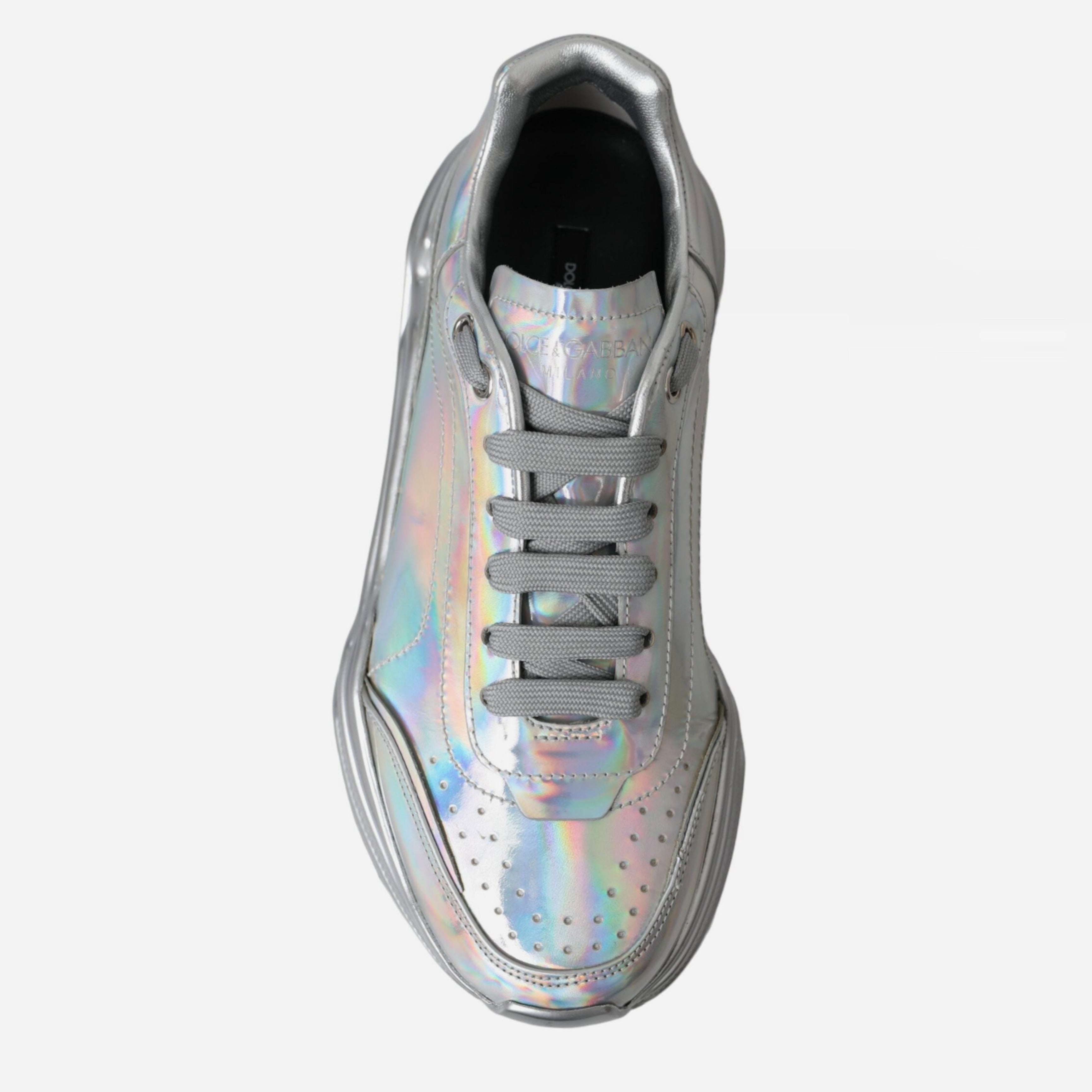 Дамски луксозни сребристи кецове Dolce & Gabbana Women’s Silver Iridescent DAYMASTER Leather Sneakers