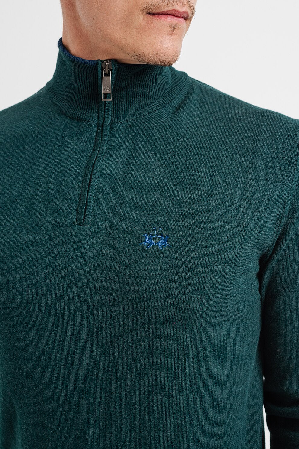 Мъжки пуловер с цип Men’s sweater La Martina Dark Green