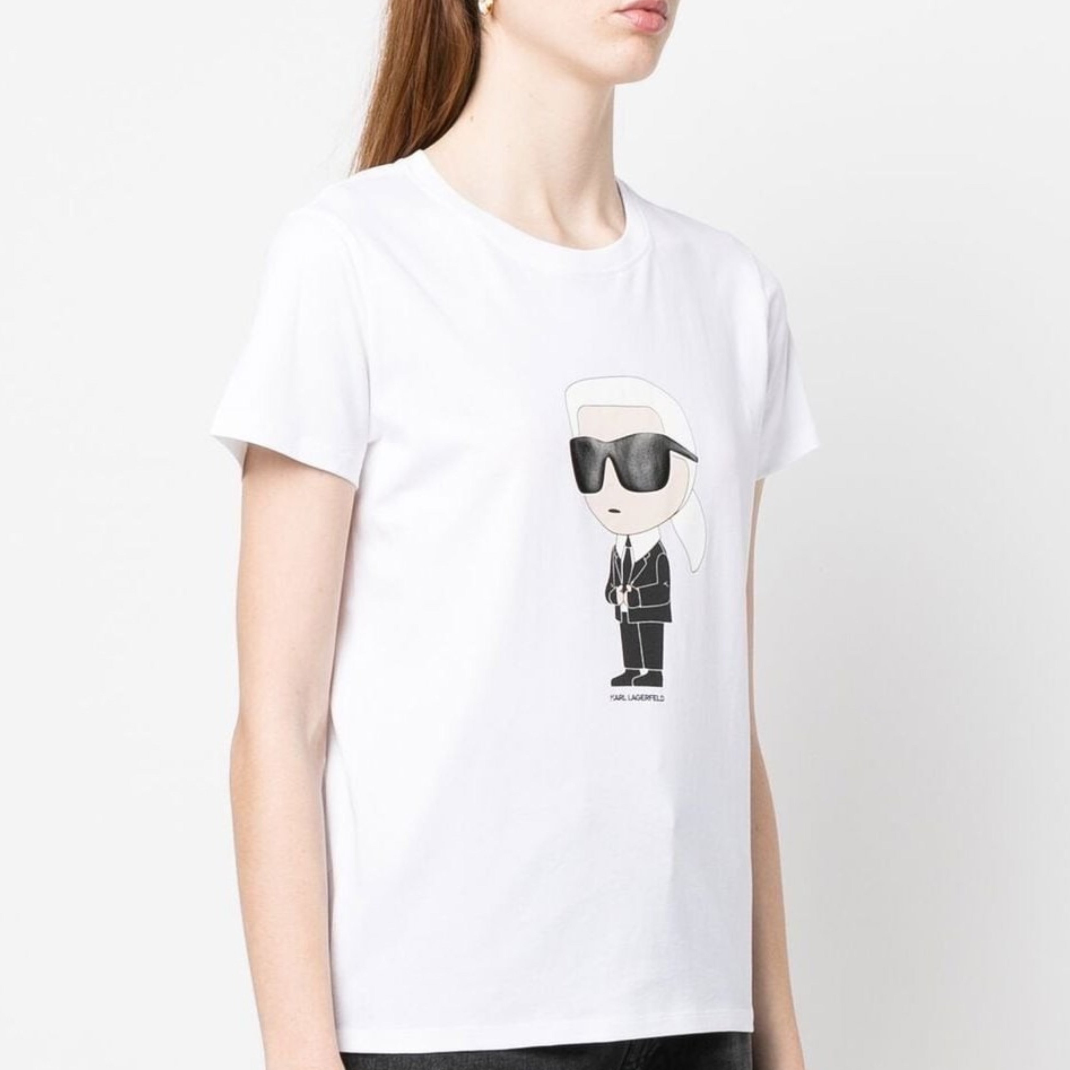 Дамска тениска с кръгло деколте в бяло Karl Lagerfeld 230W1700 100