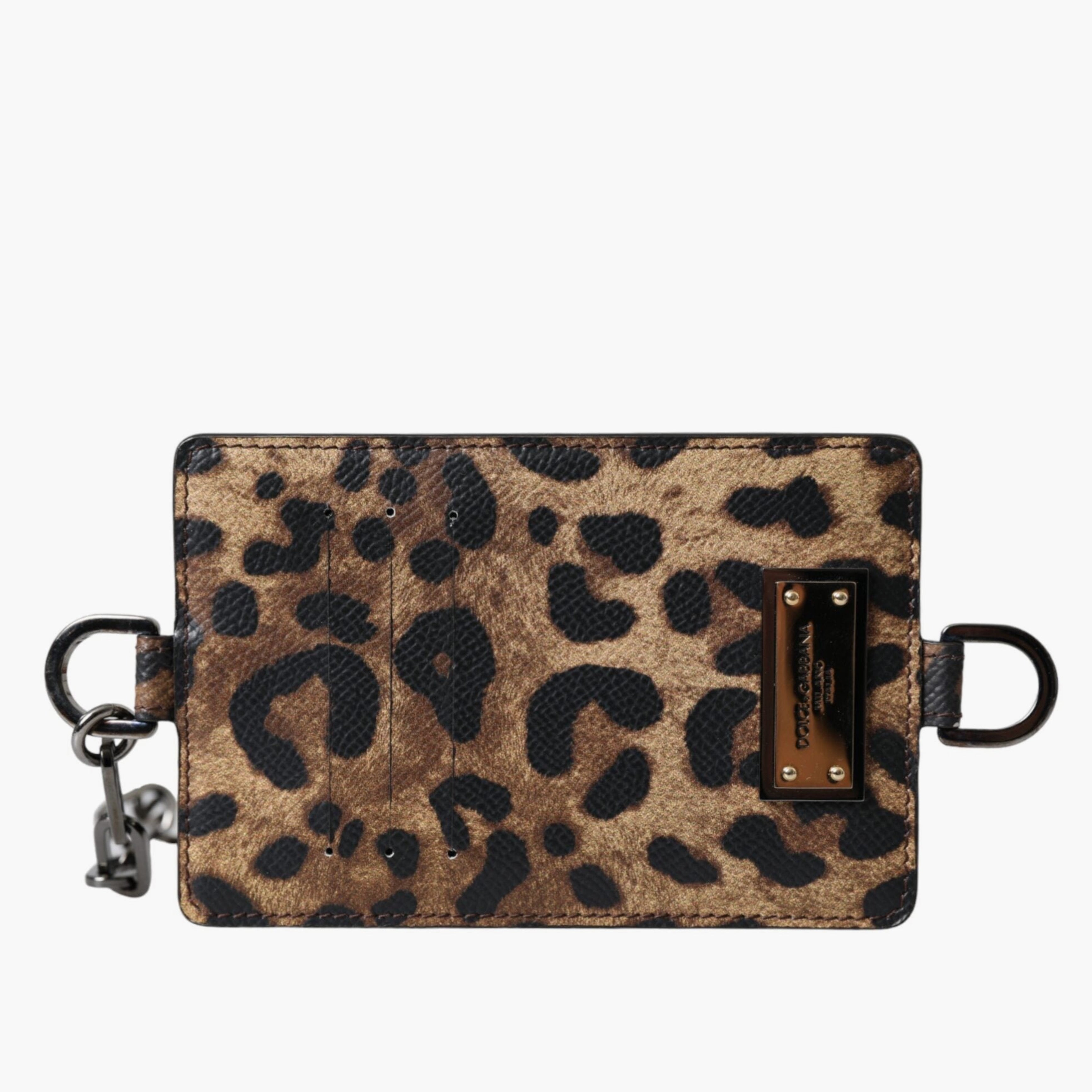 Дамски луксозен леопардов кардхолдър от естествена кожа Dolce & Gabbana Women’s Leather Leopard Print Logo Plaque Cardholder