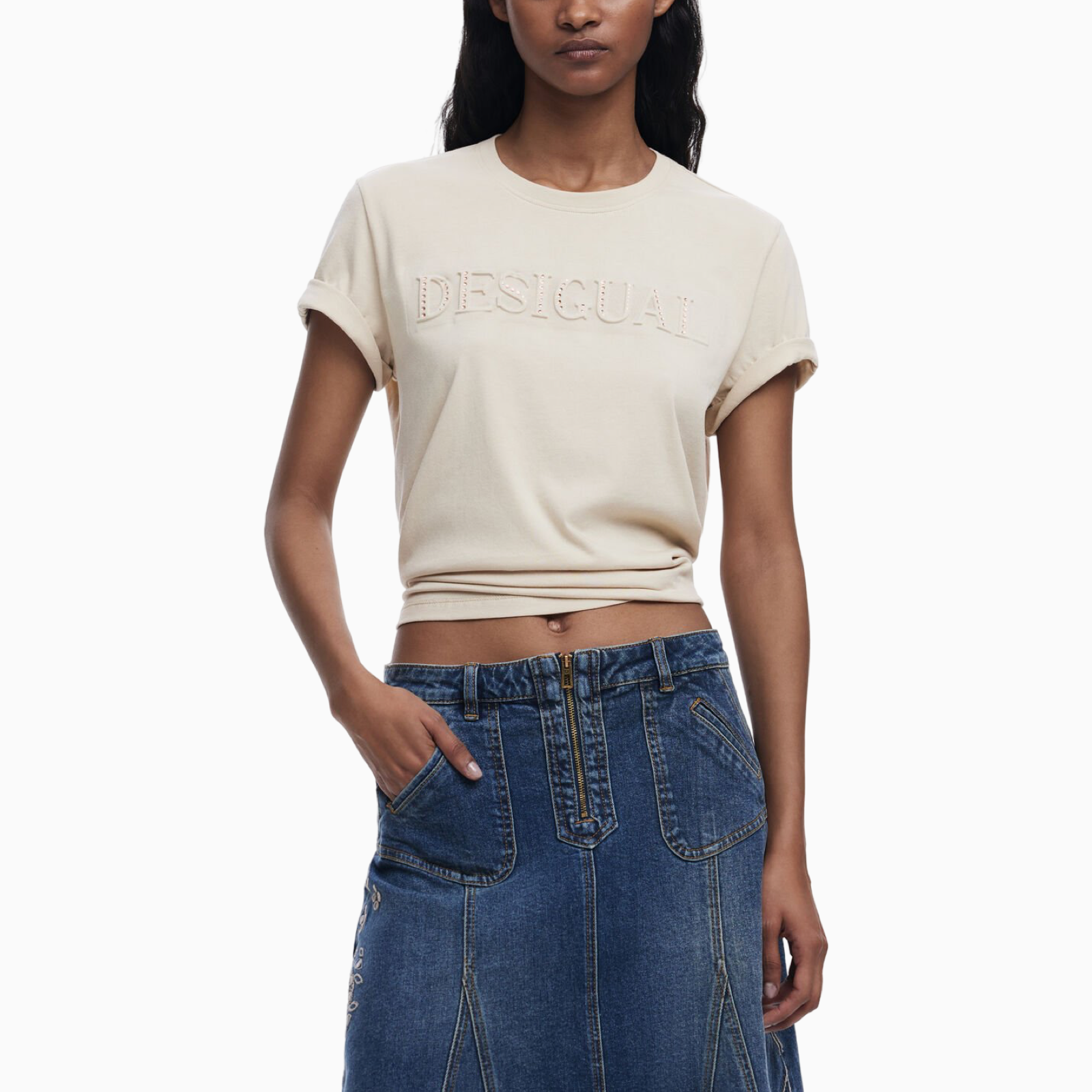 Дамска бежова тениска Desigual 25SWTK17