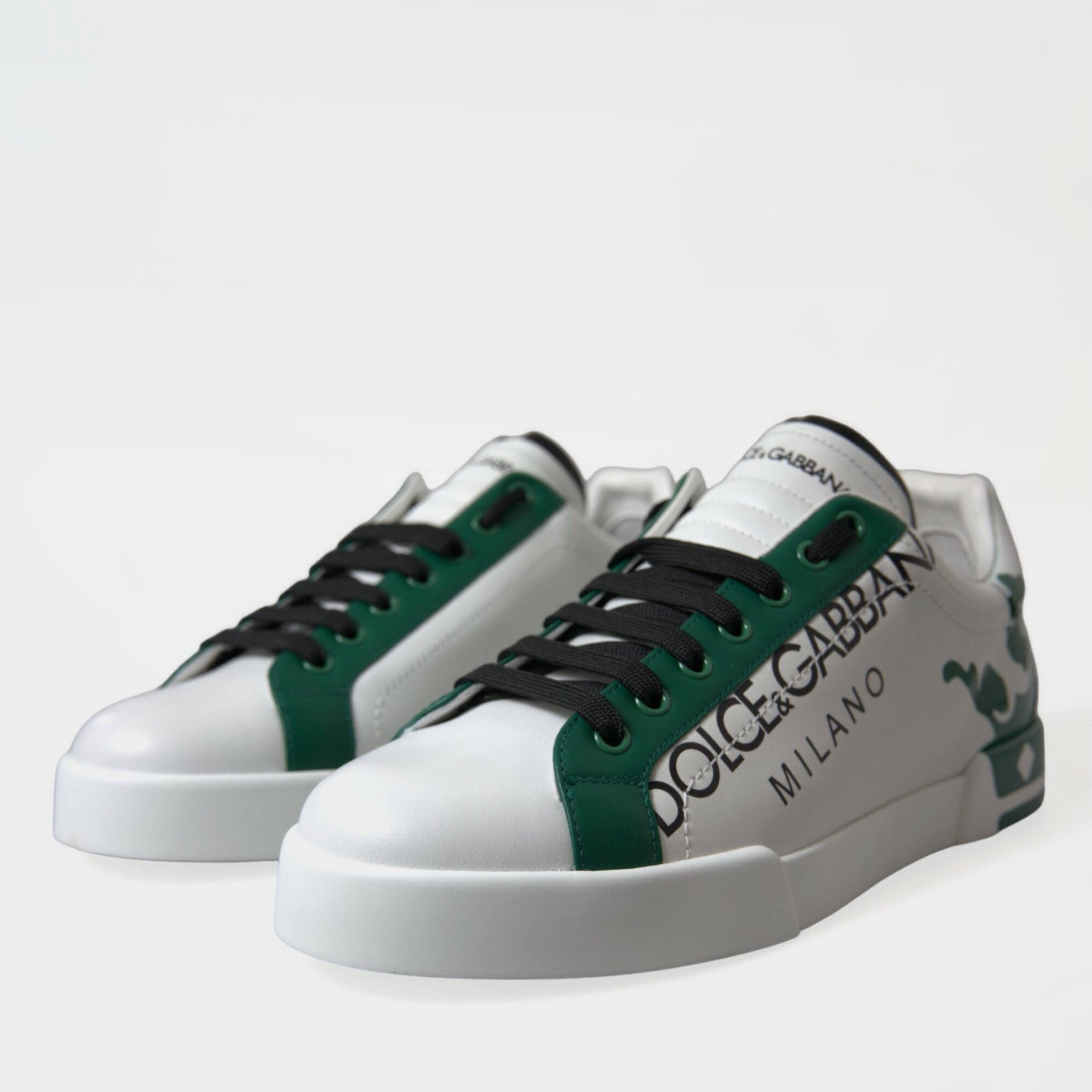 Мъжки кожени кецове в бяло със зелена корона DOLCE & GABBANA Men’s Luxury Green Crown Leather Sneakers