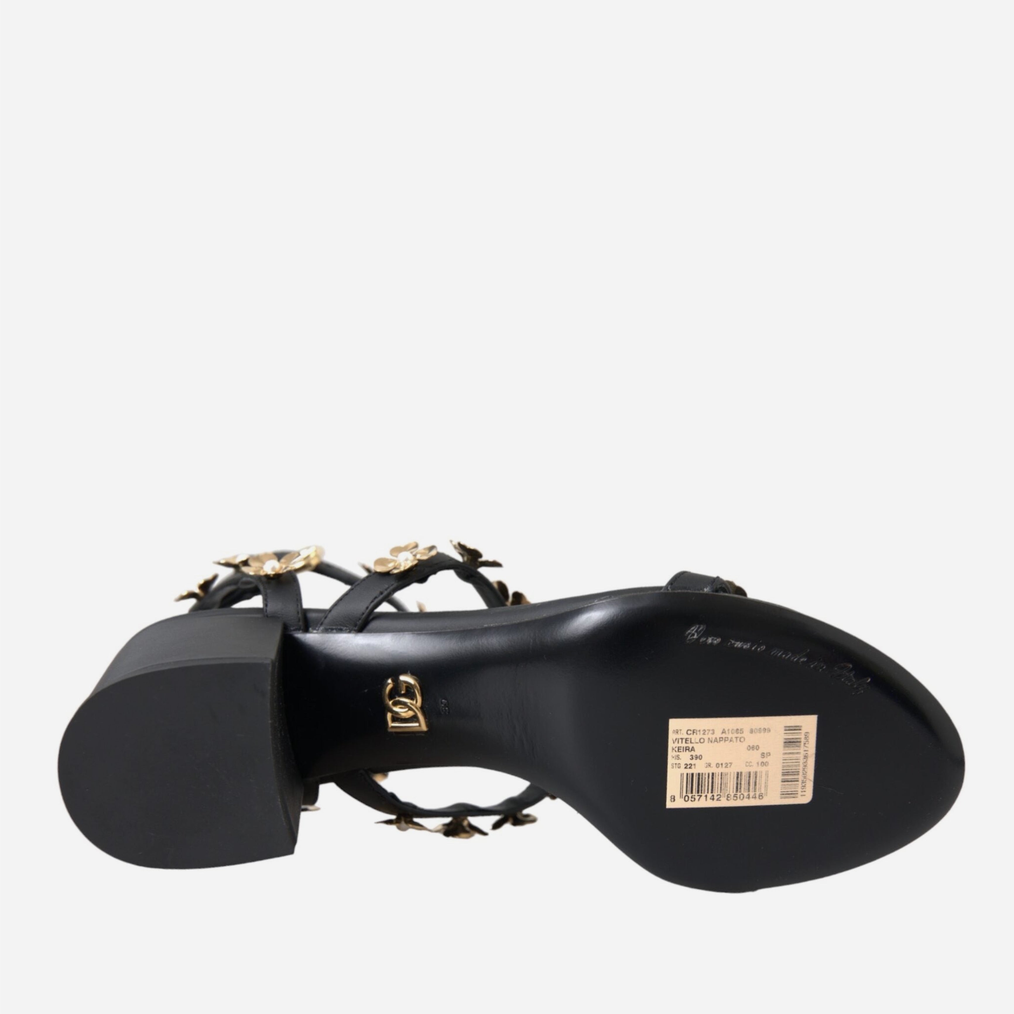 Дамски сандали от естествена кожа в черно с украса от цветенца DOLCE & GABBANA Women’s Black Leather Embellished Sandals