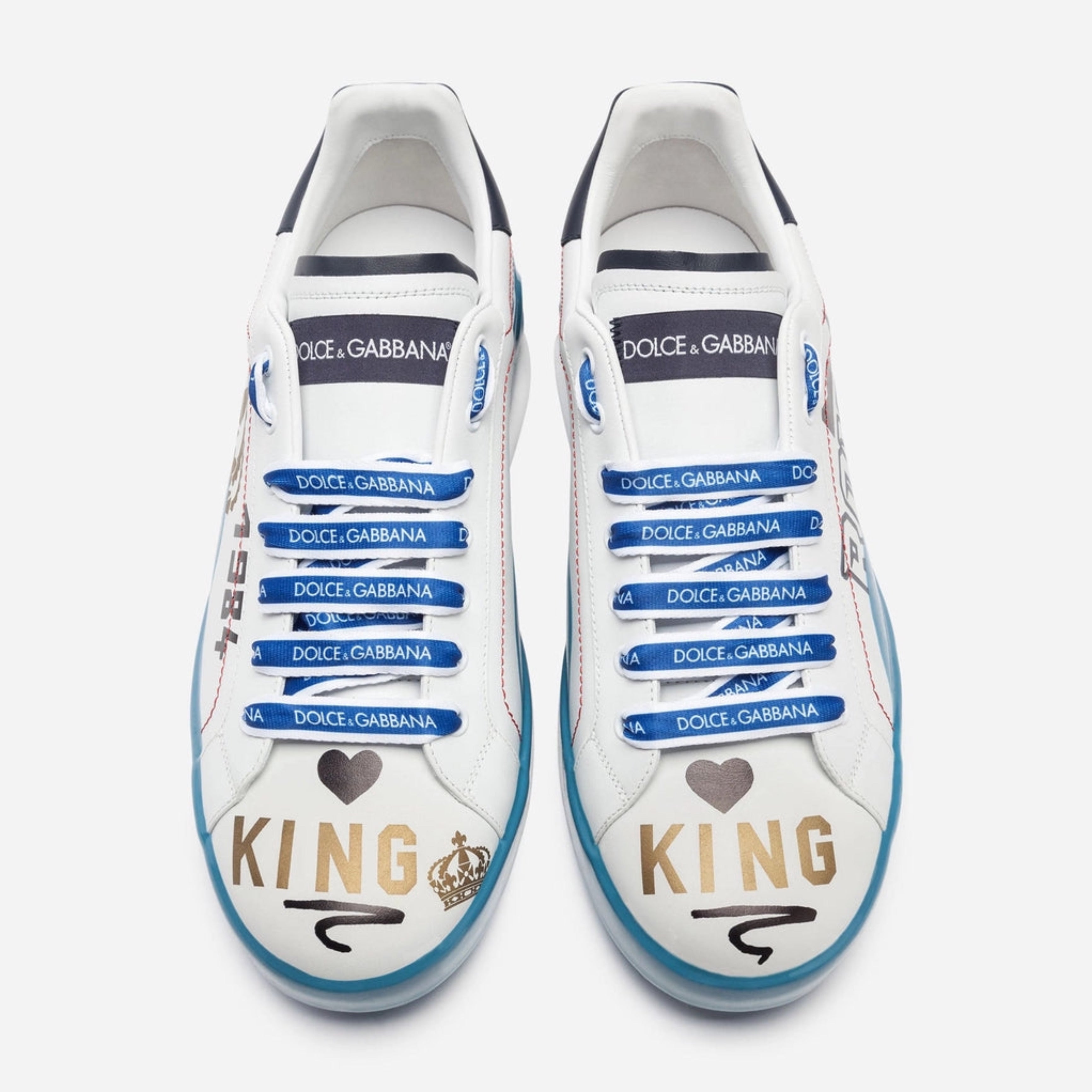 Дамски луксозни кецове Dolce & Gabbana White and Light Blue Printed Portofino Melt Sneakers 