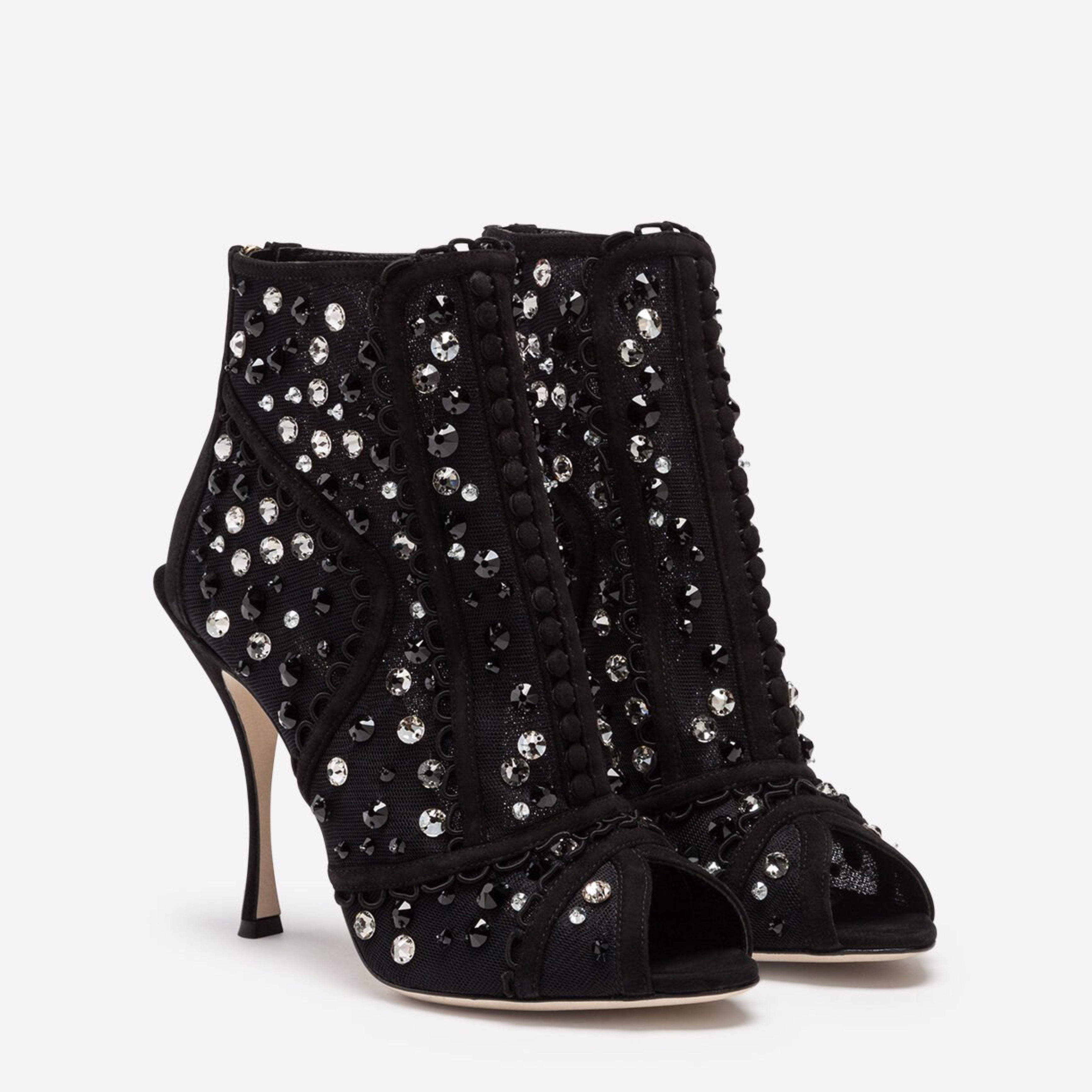 Дамски боти на висок ток в черно с камъни DOLCE & GABBANA Women’s Embellished Crystal Ankle Boots