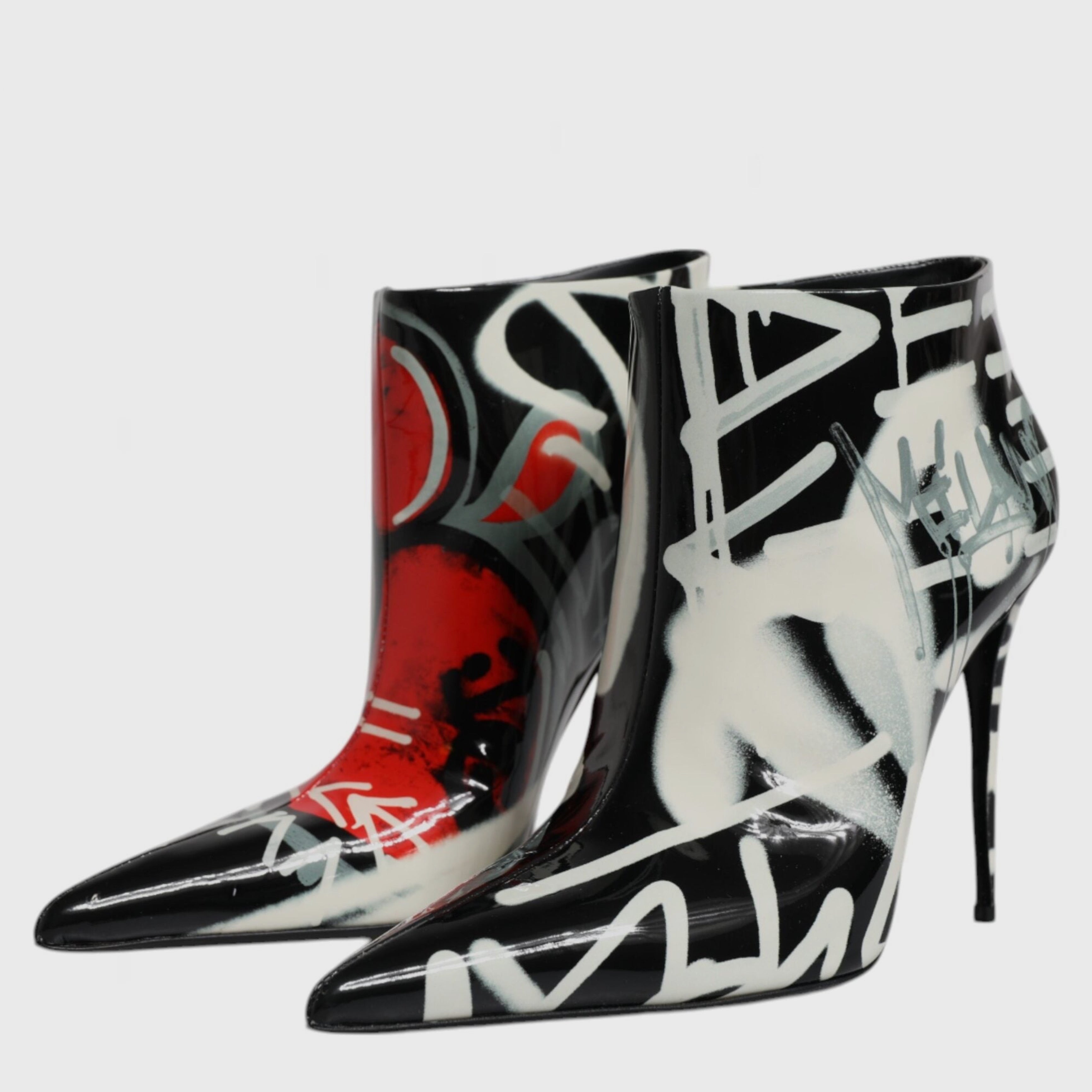 Дамски луксозни боти на високи токчета DOLCE & GABBANA Women’s Luxury Leather Graffiti Ankle Boots