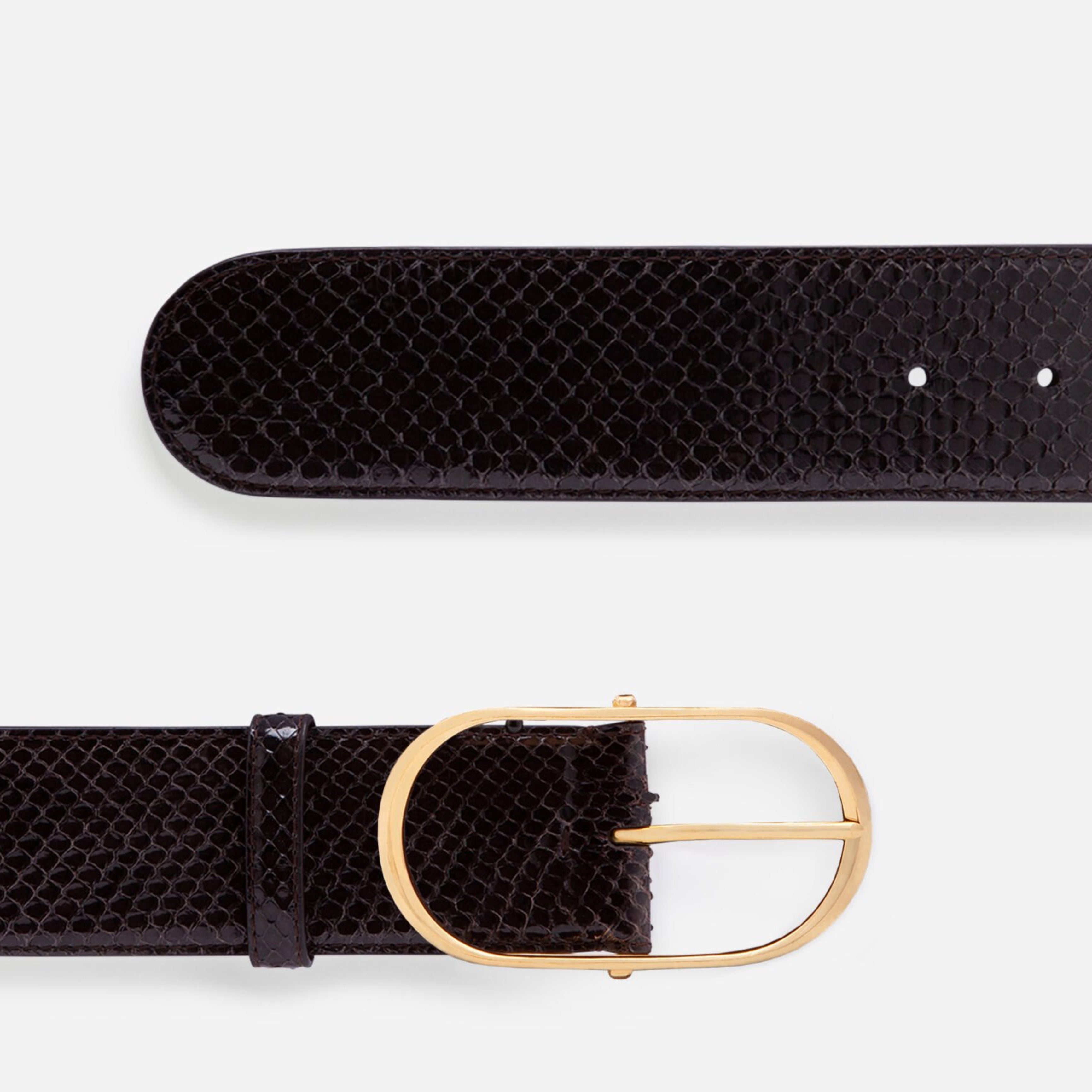 Дамски колан от питон в кафяво DOLCE & GABBANA Women’s Python Leather Belt with Gold Buckle