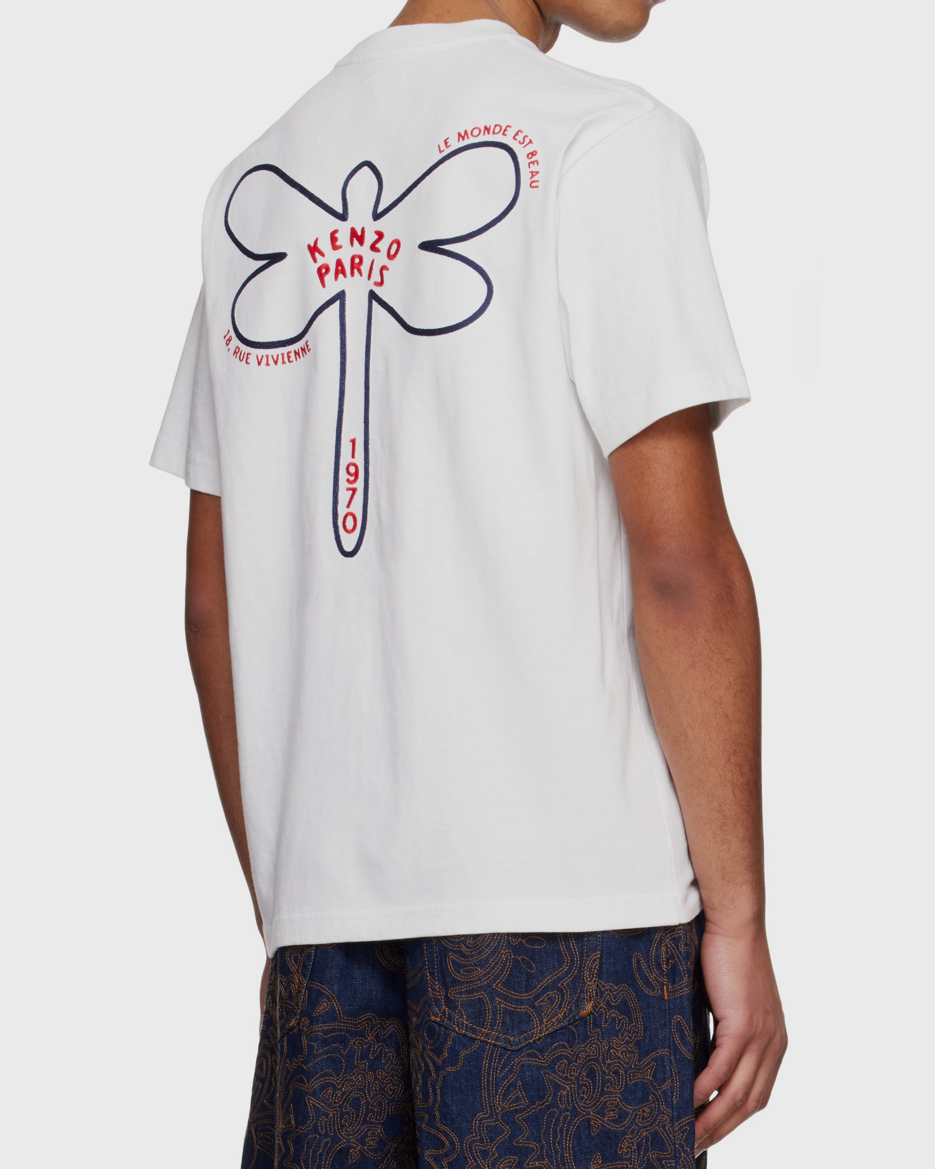 Мъжка памучна тениска с водно конче в бяло KENZO Paris Men’s White Dragonfly Embroidered Classic T-shirt