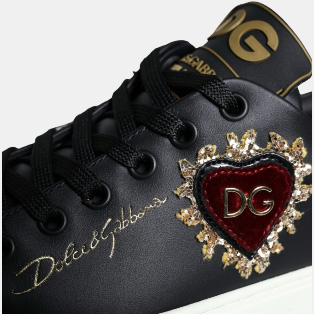 Дамски черни кецове Dolce & Gabbana Black Portofino Sacred Heart Sneakers