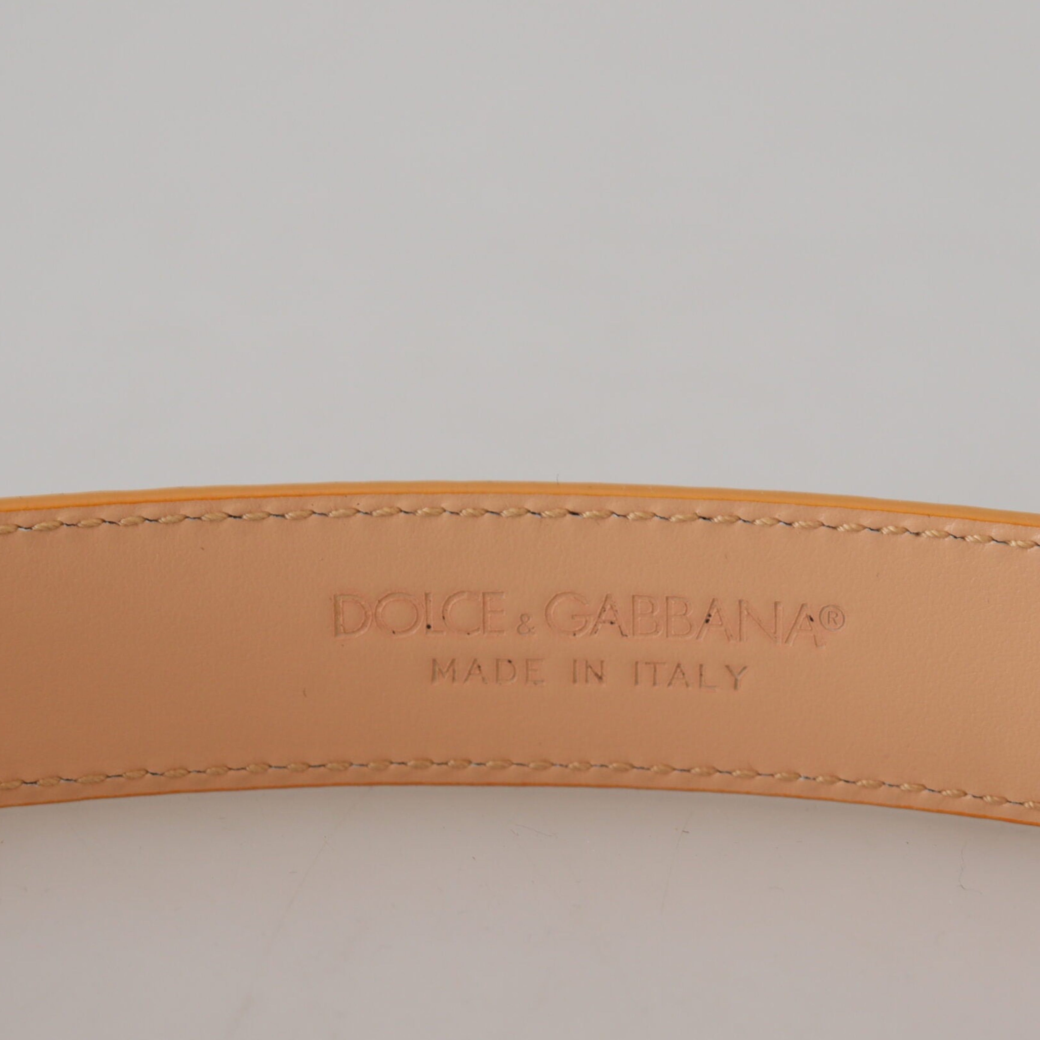 Дамски луксозен колан от естествена екзотична кожа Dolce & Gabbana Beige Exotic Leather Gold Metal Buckle Belt в бежово