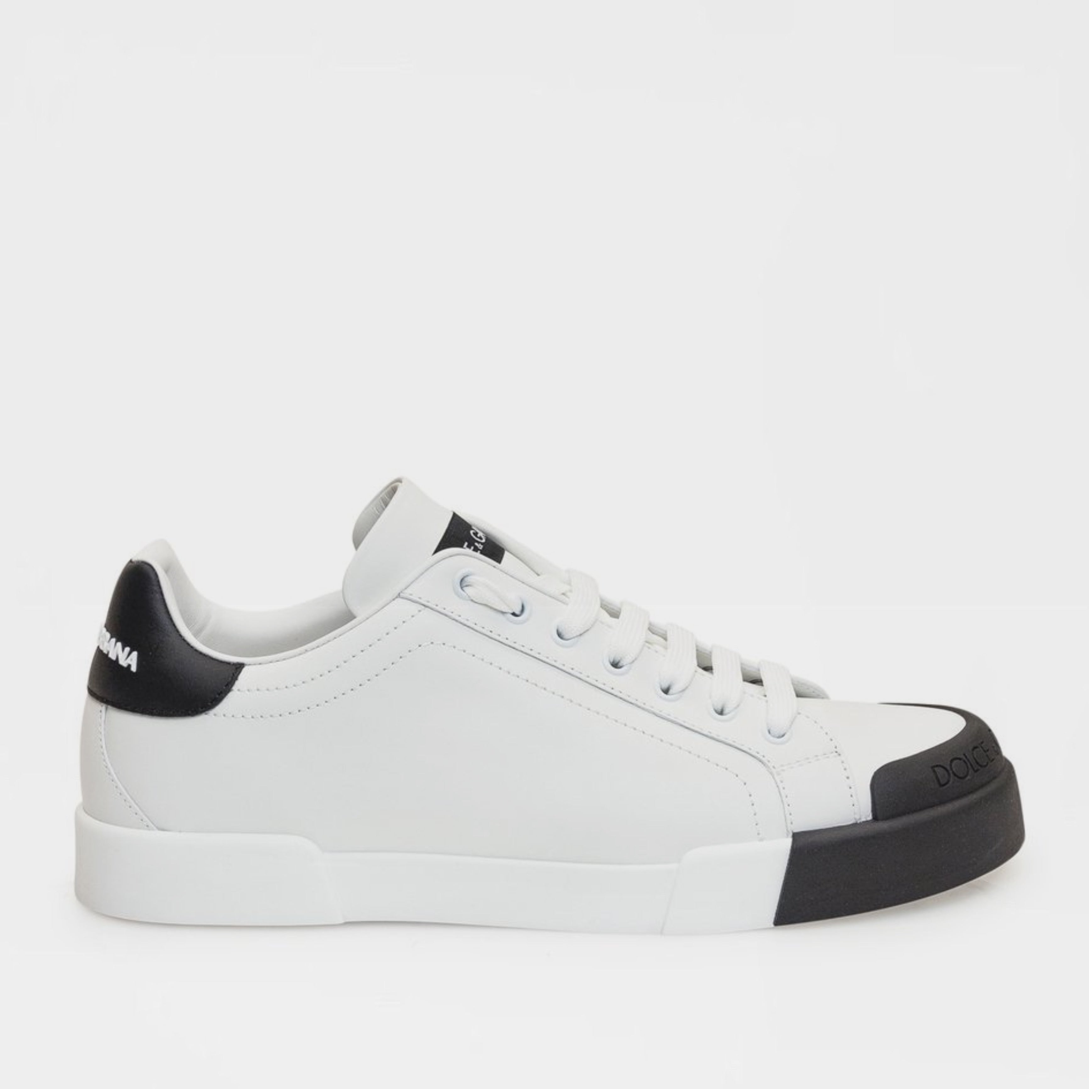 Мъжки луксозни кожени кецове в бяло и черно DOLCE & GABBANA Men’s Luxury White/Black Leather Portofino Sneakers