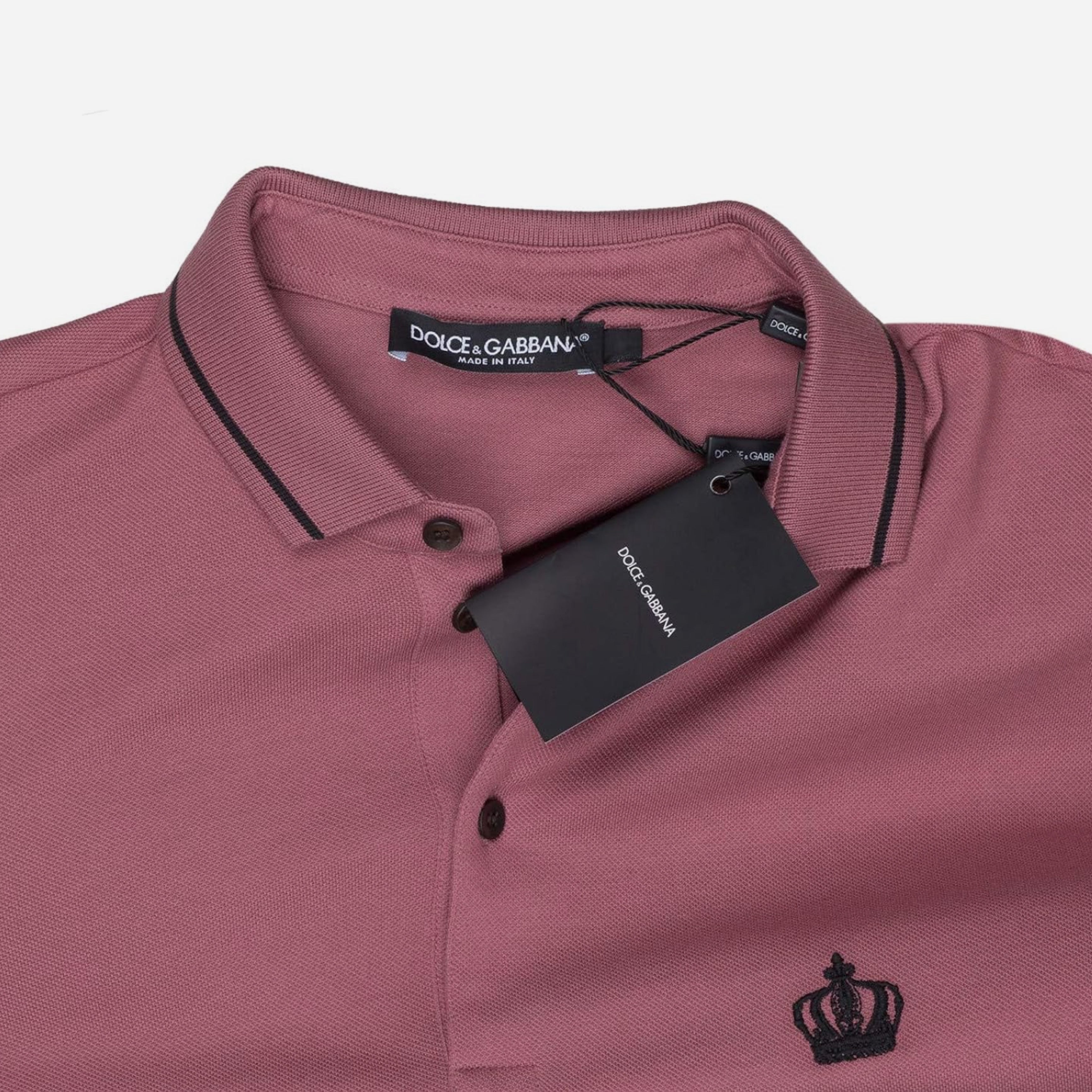 Мъжка розова поло тениска с бродерия черна корона DOLCE & GABBANA Men’s Luxury Pink Polo with Black Crown Embroidery