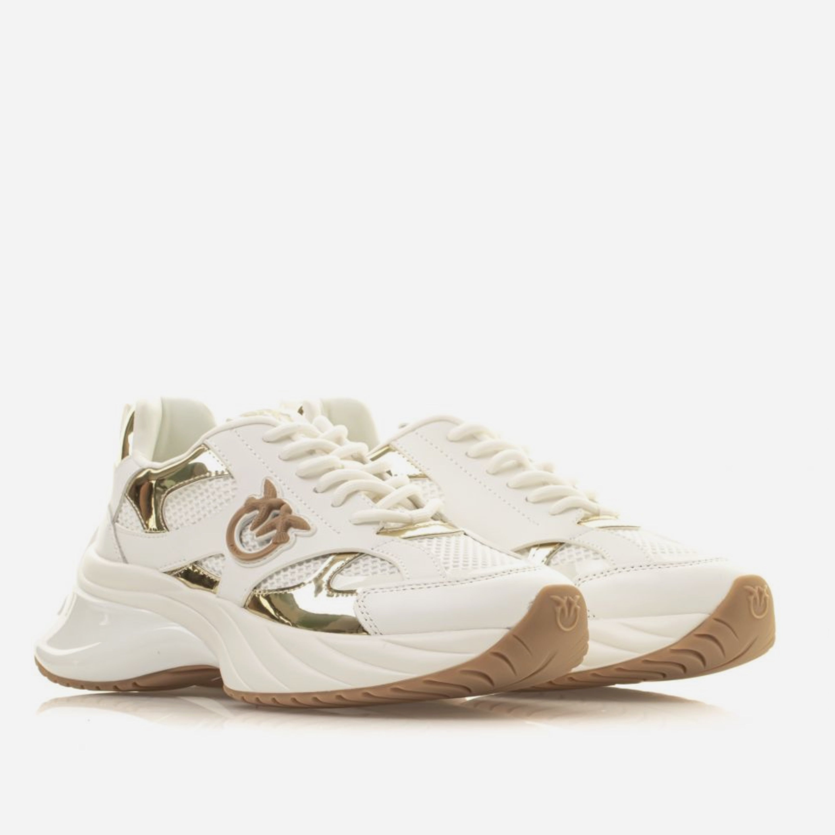 Дамски луксозни маратонки в бяло и златисто Pinko Women’s sneakers PINKO Ariel SS0067E022 ZIA White/Gold