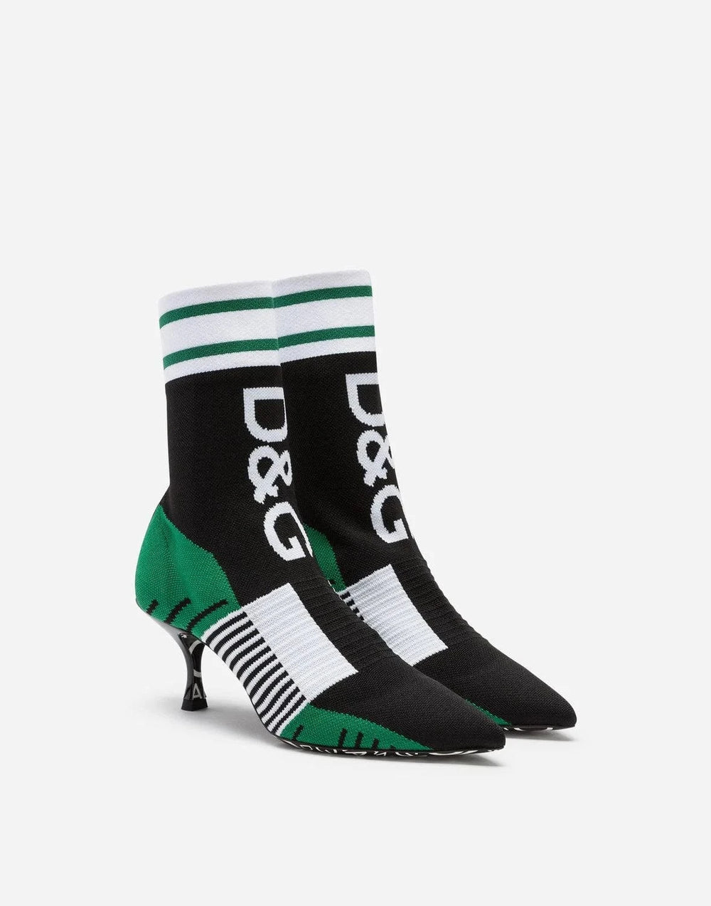 Дамски боти на токчета тип чорап Women’s sock style ankle boots DOLCE & GABBANA angled view