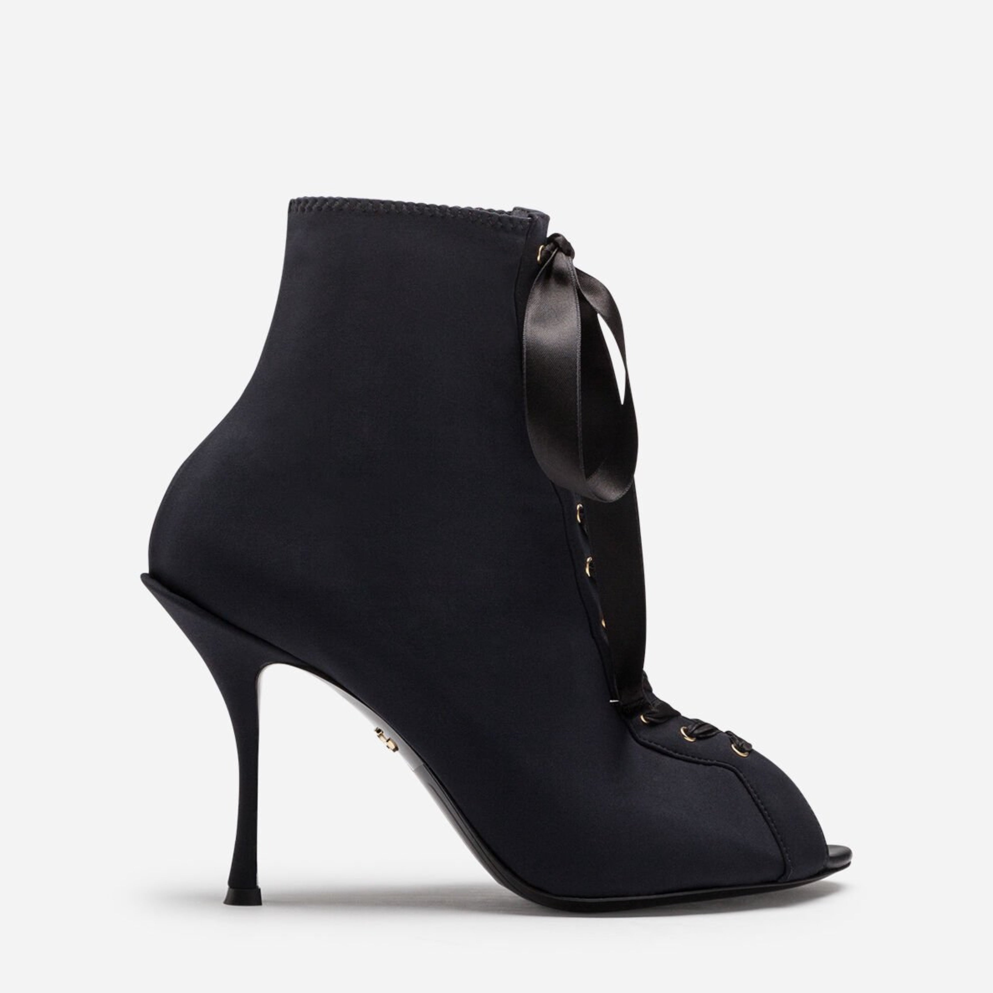 Дамски луксозни отворени обувки до глезена на висок ток в черно DOLCE & GABBANA Women’s Black Ankle Open Toe Heels