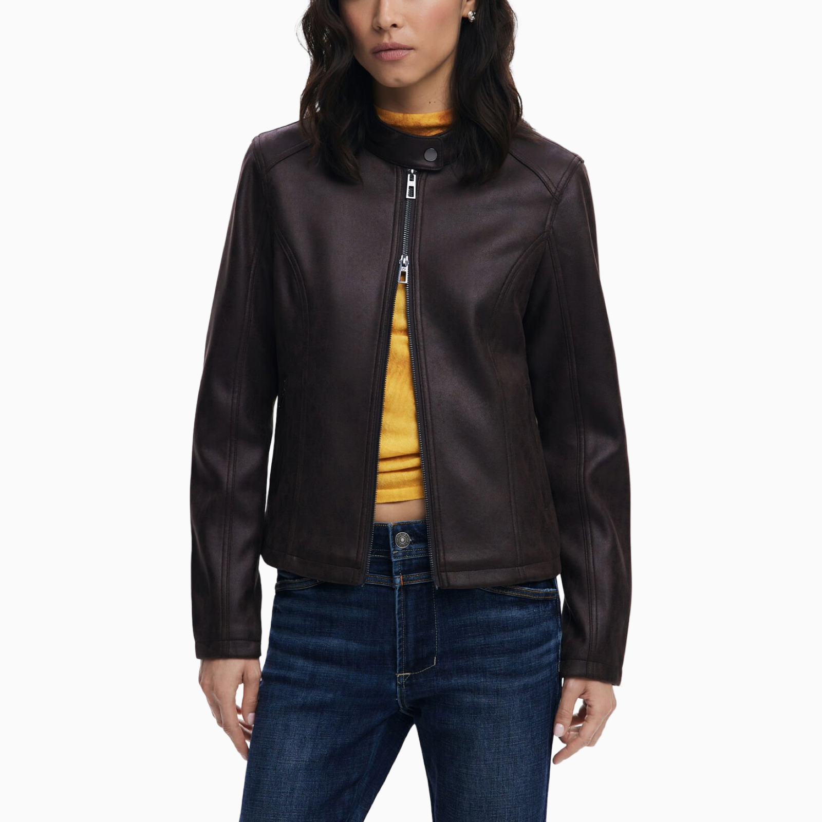 Дамско кожено яке Desigual Women Jacket 25WWEW43 6044 Front View