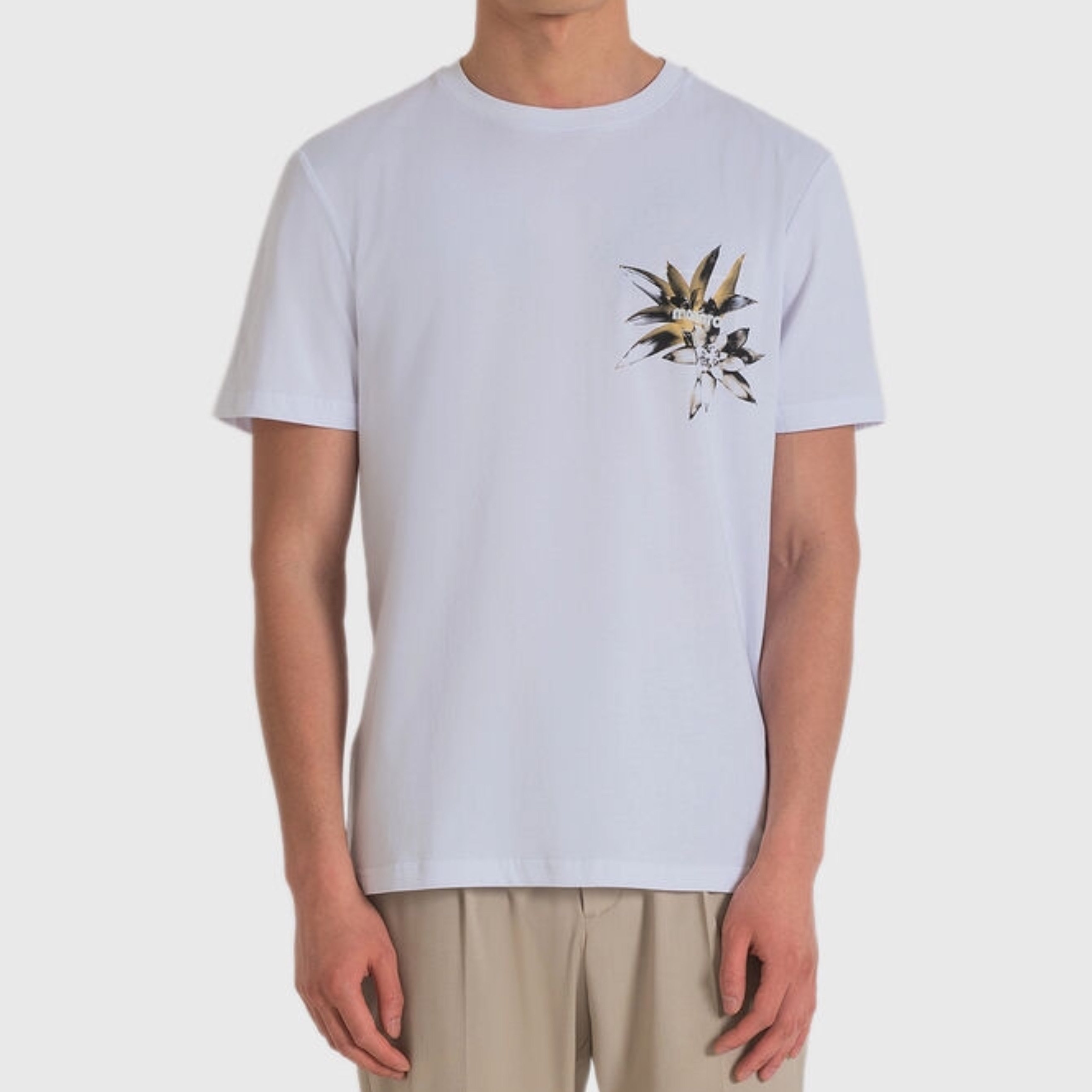 Мъжка бяла тениска Antony Morato MMKS02402-FA100144 с флорални мотиви
