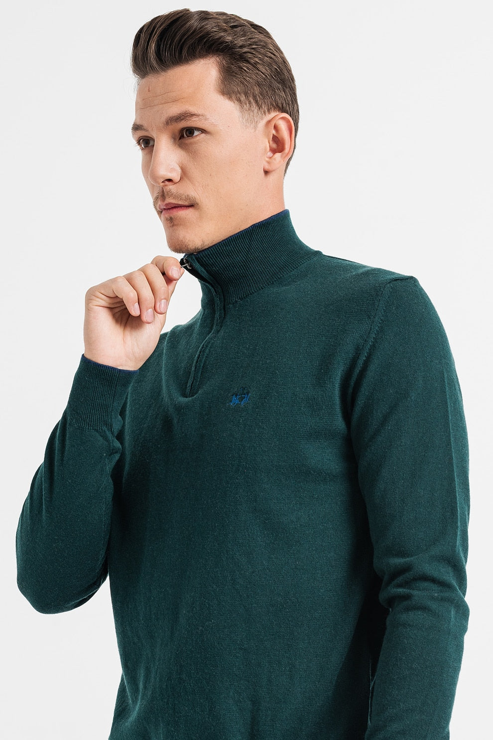 Мъжки пуловер с цип Men’s sweater La Martina Dark Green