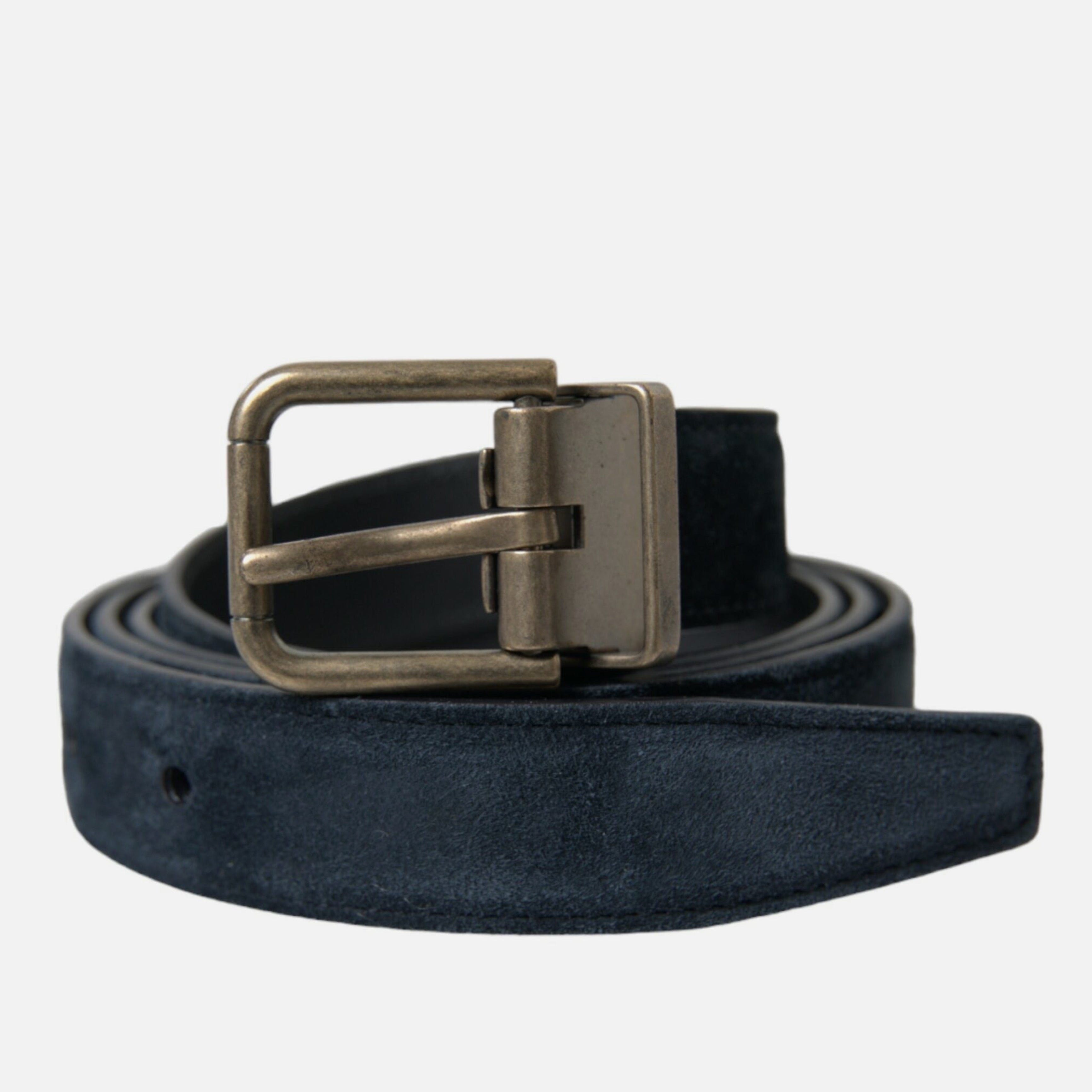 Мъжки колан от естествен велур в тъмно синьо Dolce & Gabbana Men’s Elegant Suede Leather Belt in Dark Blue