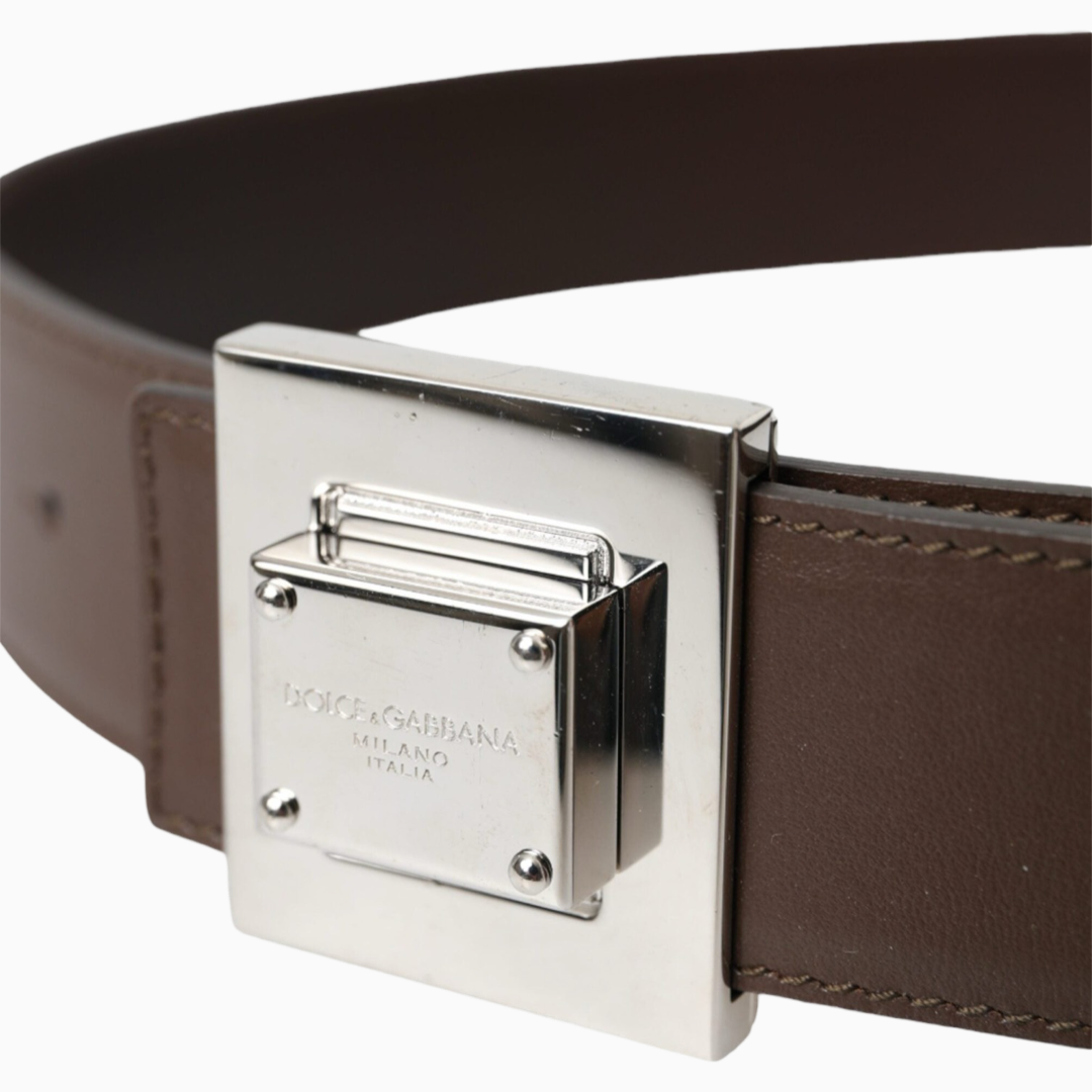 Дамски кафяв колан DOLCE & GABBANA Brown Calf Leather Square Metal Buckle Belt