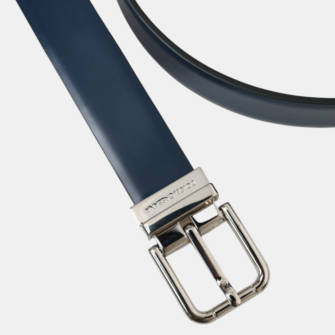 Dolce & Gabbana Calf Leather Silver Metal Buckle Men Belt