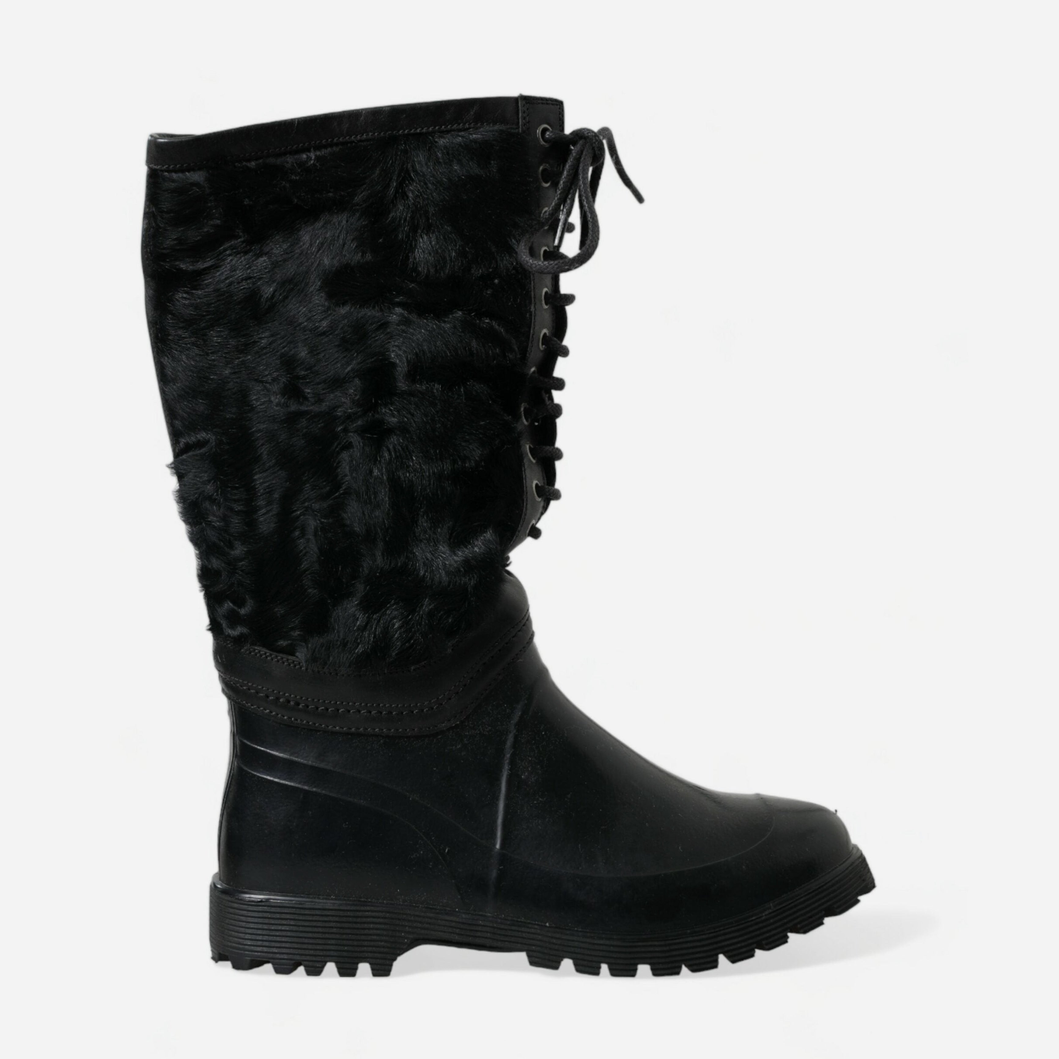 Мъжки луксозни ботуши с козина Dolce & Gabbana Men’s Sleek Black Shearling Mid Calf Boots