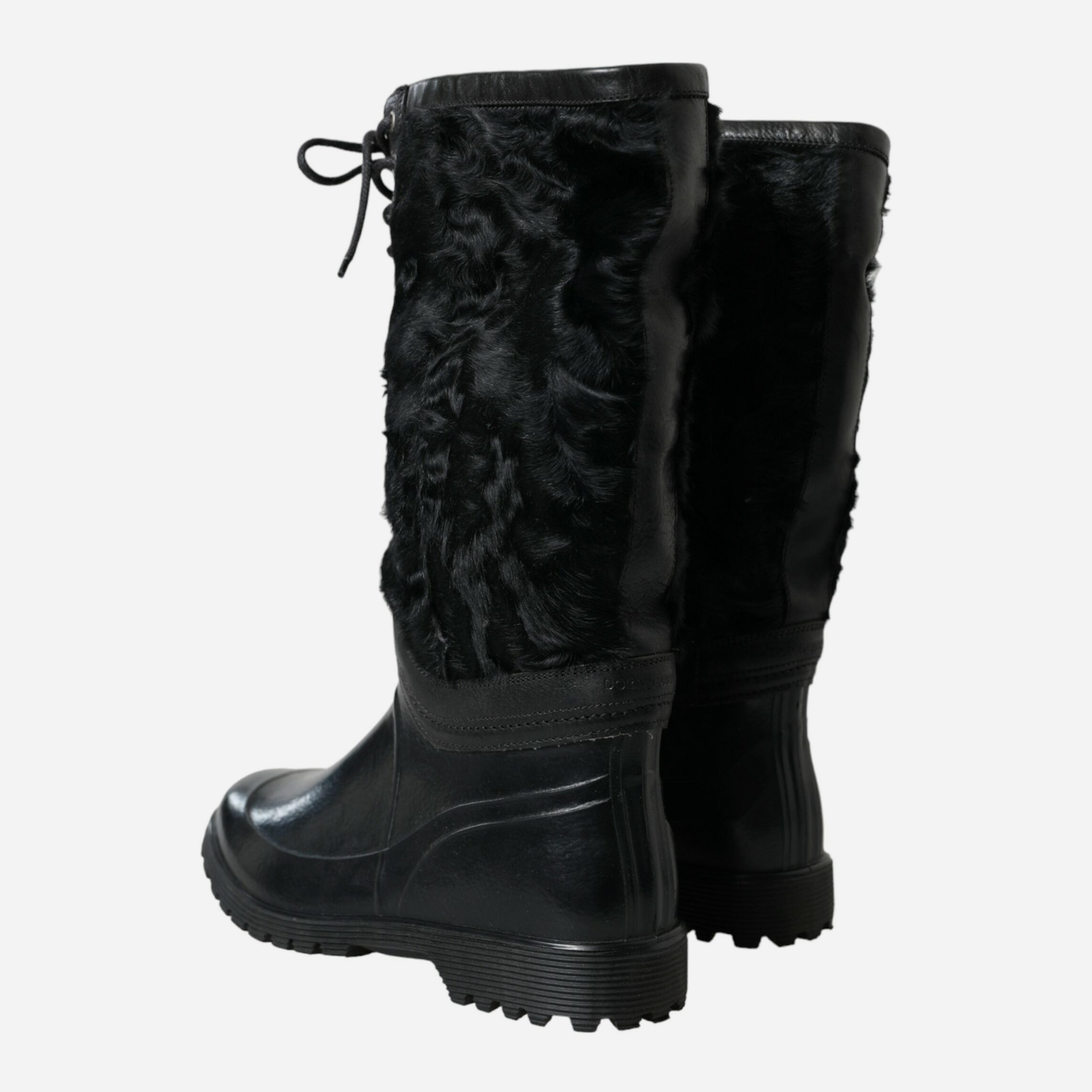 Мъжки луксозни ботуши с козина Dolce & Gabbana Men’s Sleek Black Shearling Mid Calf Boots