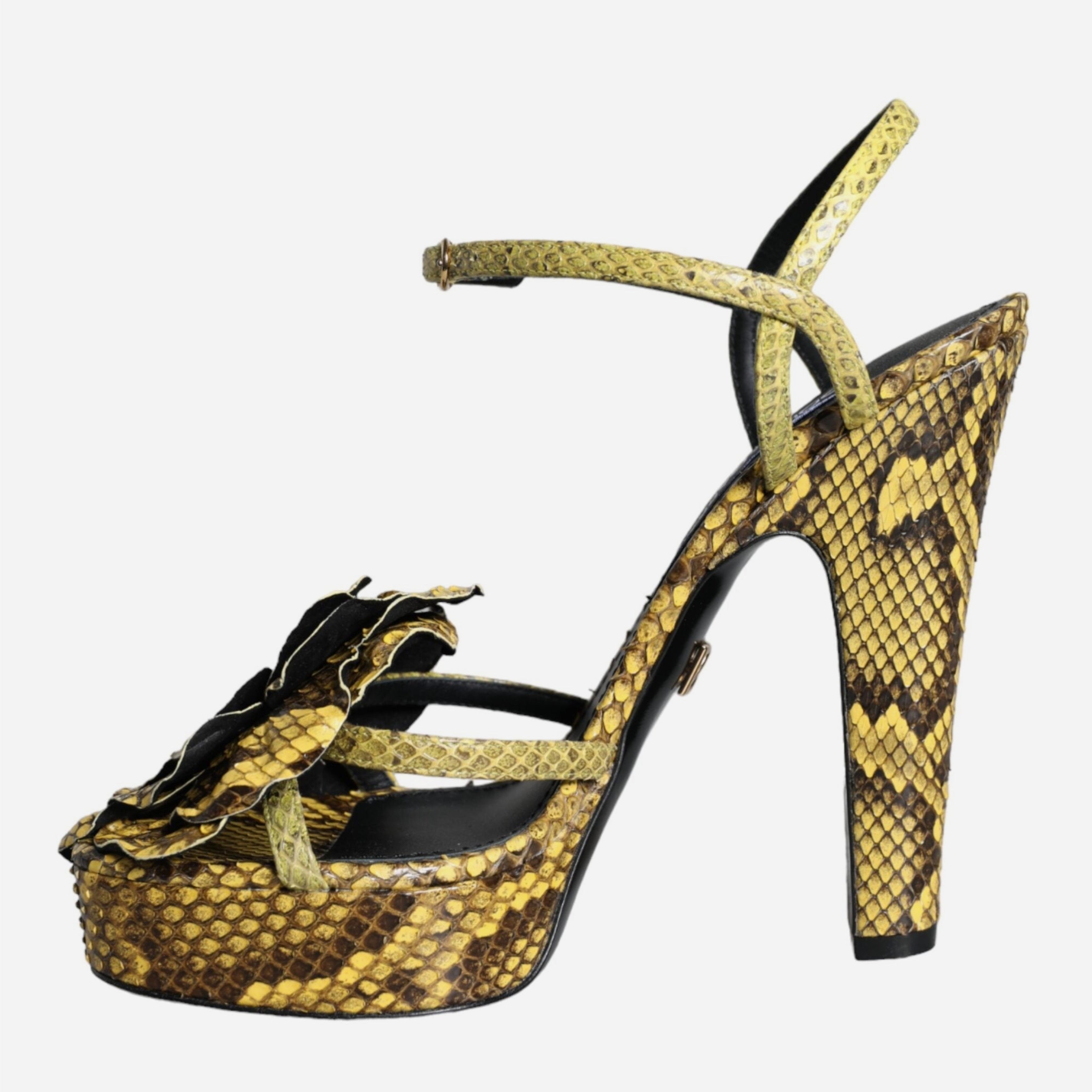Дамаки луксозни сандали на висок ток от кожа на питон в жълто DOLCE & GABBANA Women’s Luxury Yellow Python Leather Heels Sandals