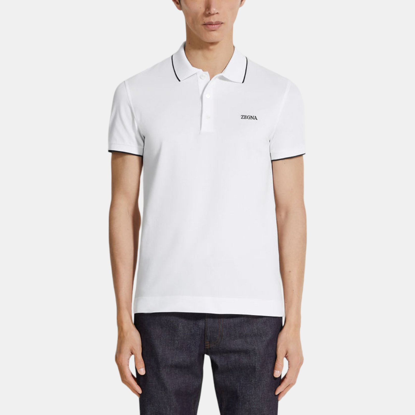 Мъжка бяла поло тениска Zegna Men Polo E7358A5 B746 N00 Front View